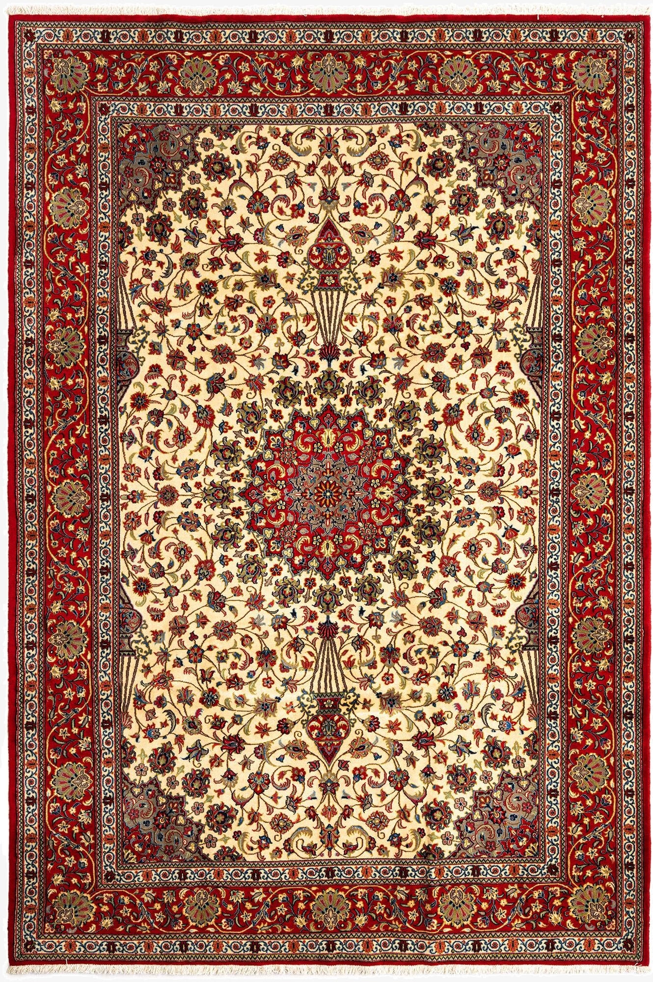  6' 8 x 9' 11  Hand Knotted Qom Persian Rug