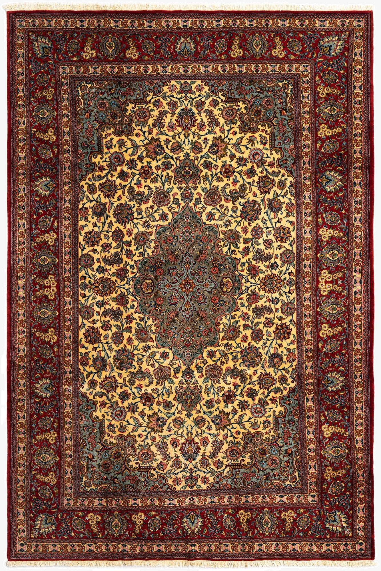  6' 7 x 10' 2  Hand Knotted Qom Persian Rug
