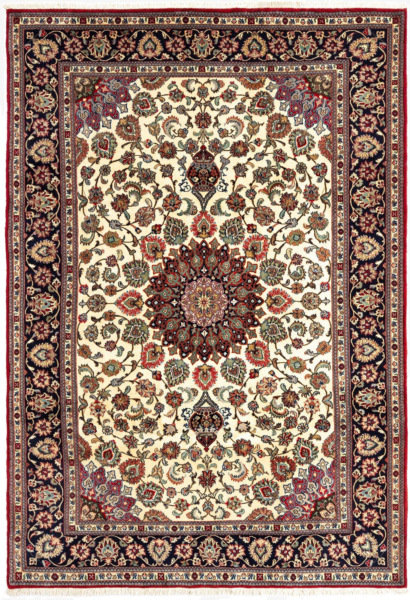  6' 9 x 9' 11  Hand Knotted Qom Persian Rug