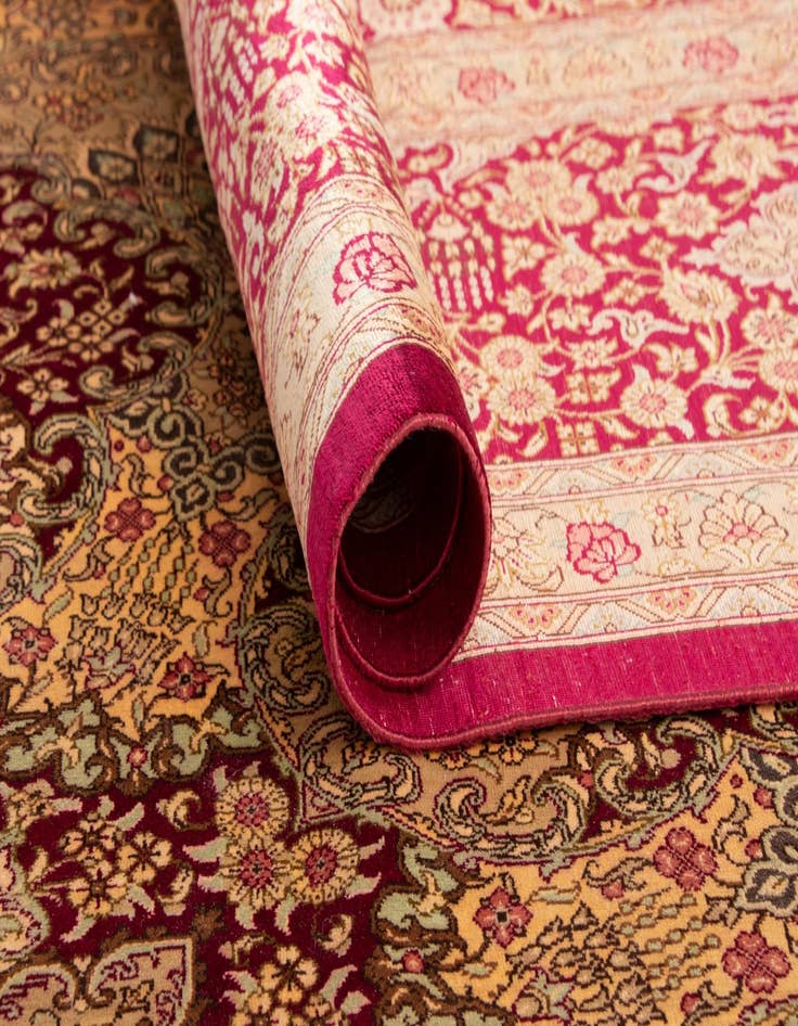 Detail image of  9' 8 x 12' 10  Hand Knotted Qom Silk Persian Rug