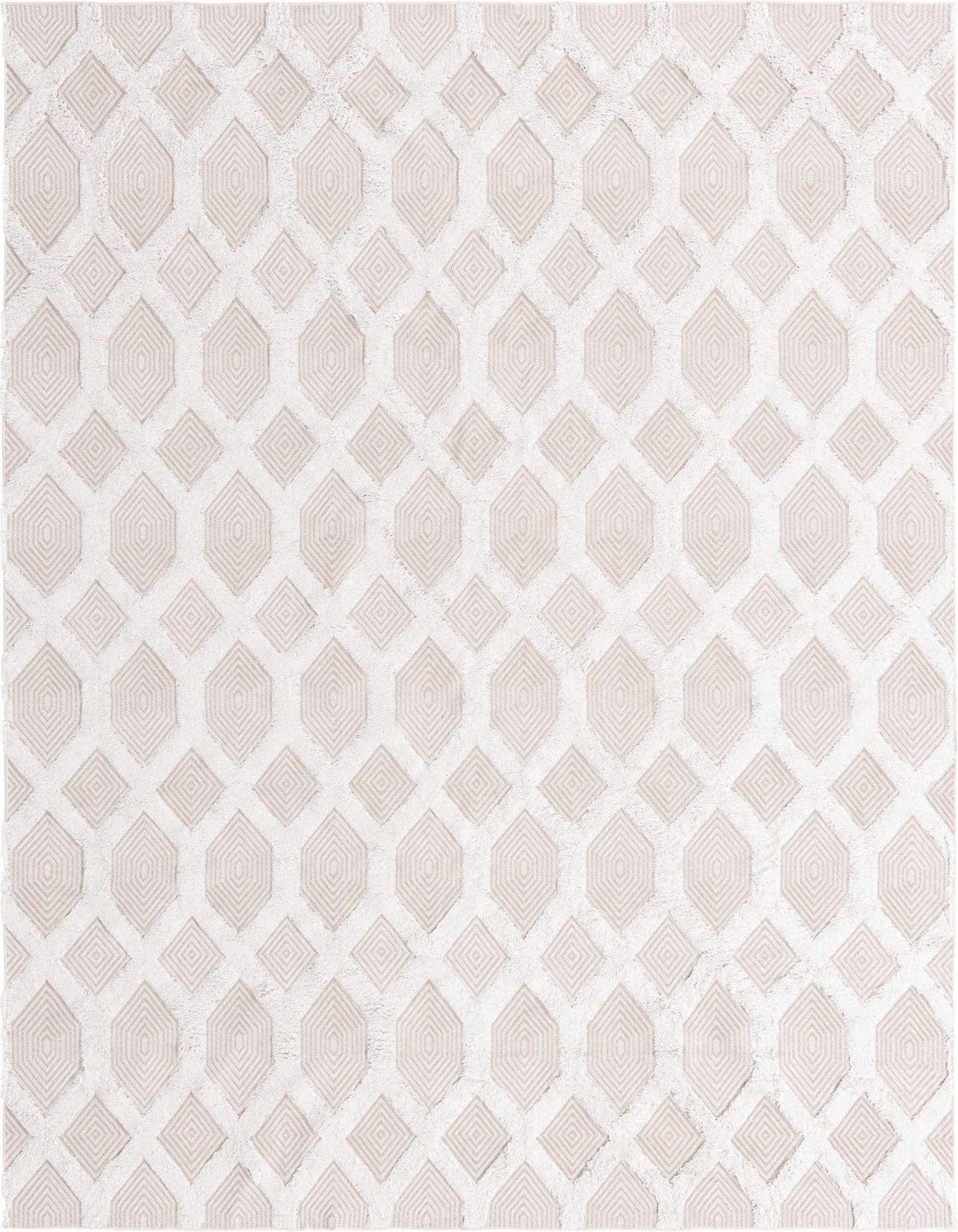 An 8x10 rectangular Rugs.com Sabrina Soto Casa rug featuring a modern abstract pattern of alternating brown and ivory geometric shapes.