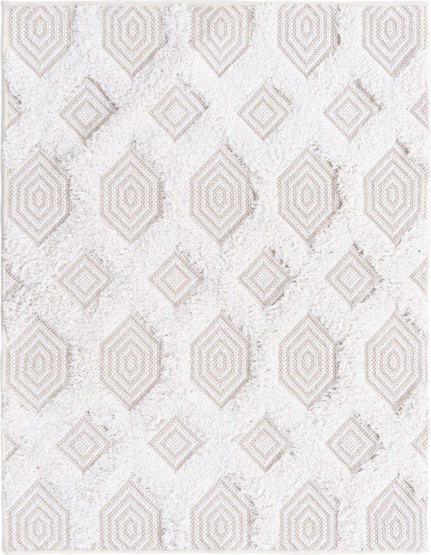 A 2x3 rectangular Rugs.com Sabrina Soto Casa rug featuring a textured ivory pile with raised tan abstract diamond patterns.