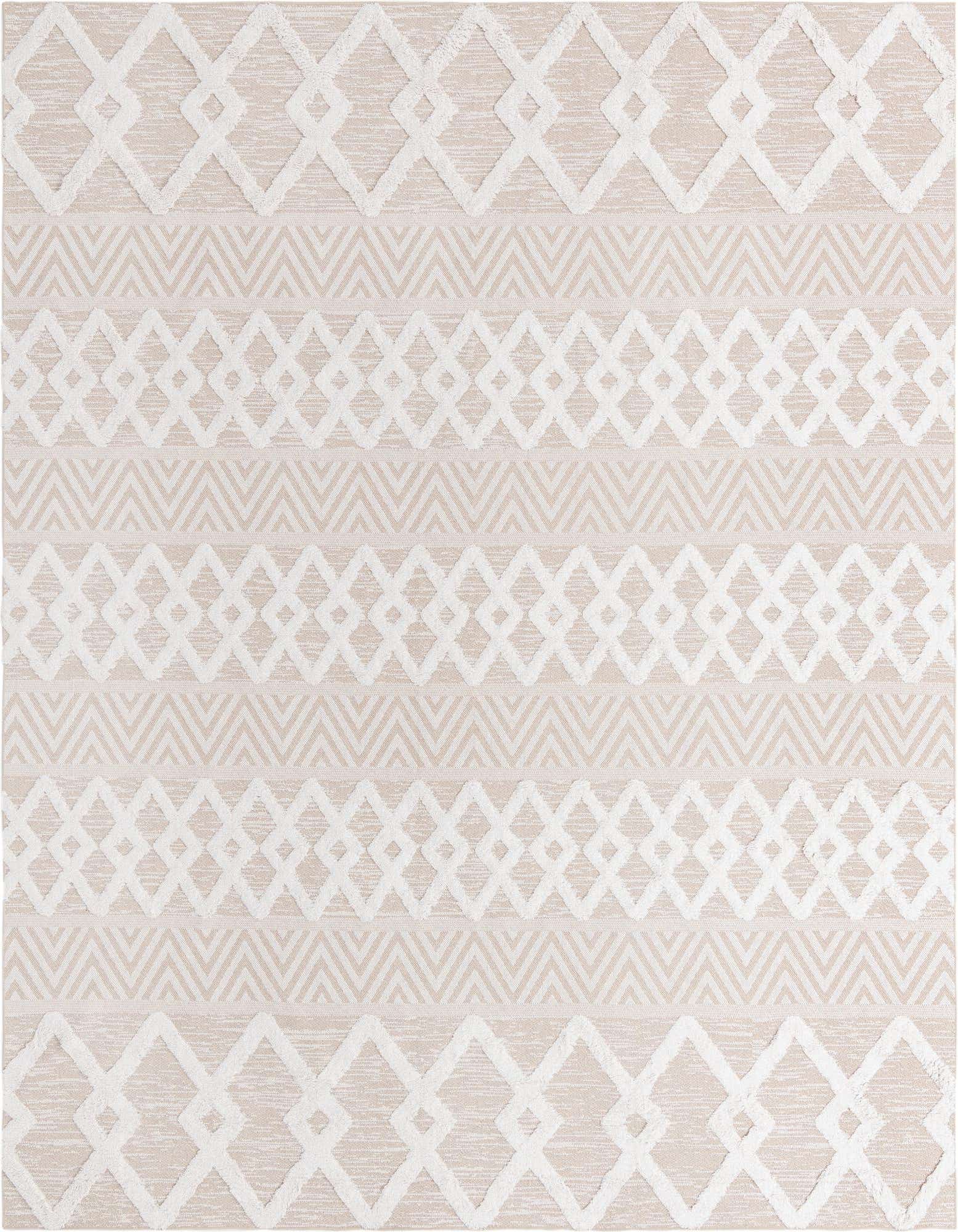 A 9x12 rectangular Rugs.com Sabrina Soto Casa rug featuring a tribal, modern pattern in brown, tan, and ivory.