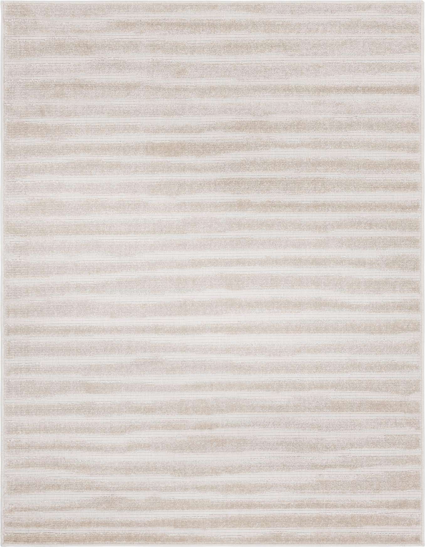 A 4x6 rectangular indoor/outdoor rug featuring modern horizontal stripes in varying shades of brown, tan, and cream.