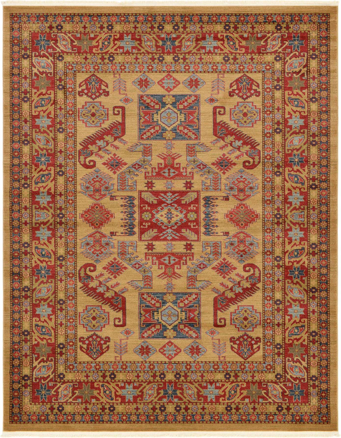 A 7x10 rectangular Sara Collection rug featuring a traditional tribal medallion pattern in browns, tans, reds, and blues.