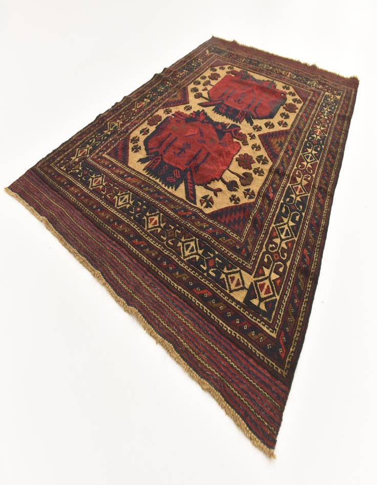 Detail image of  4' 3 x 6' 4  Hand Knotted Sumak Wool Rug