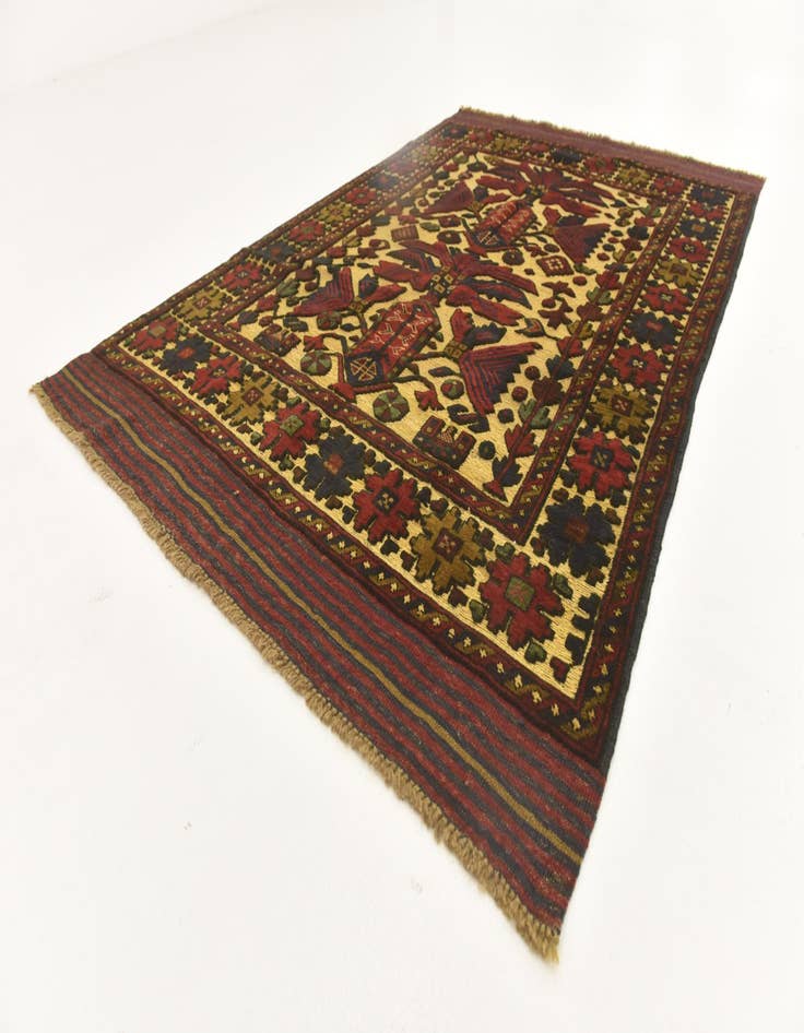 Detail image of  4' 1 x 6' 4  Hand Knotted Sumak Wool Rug