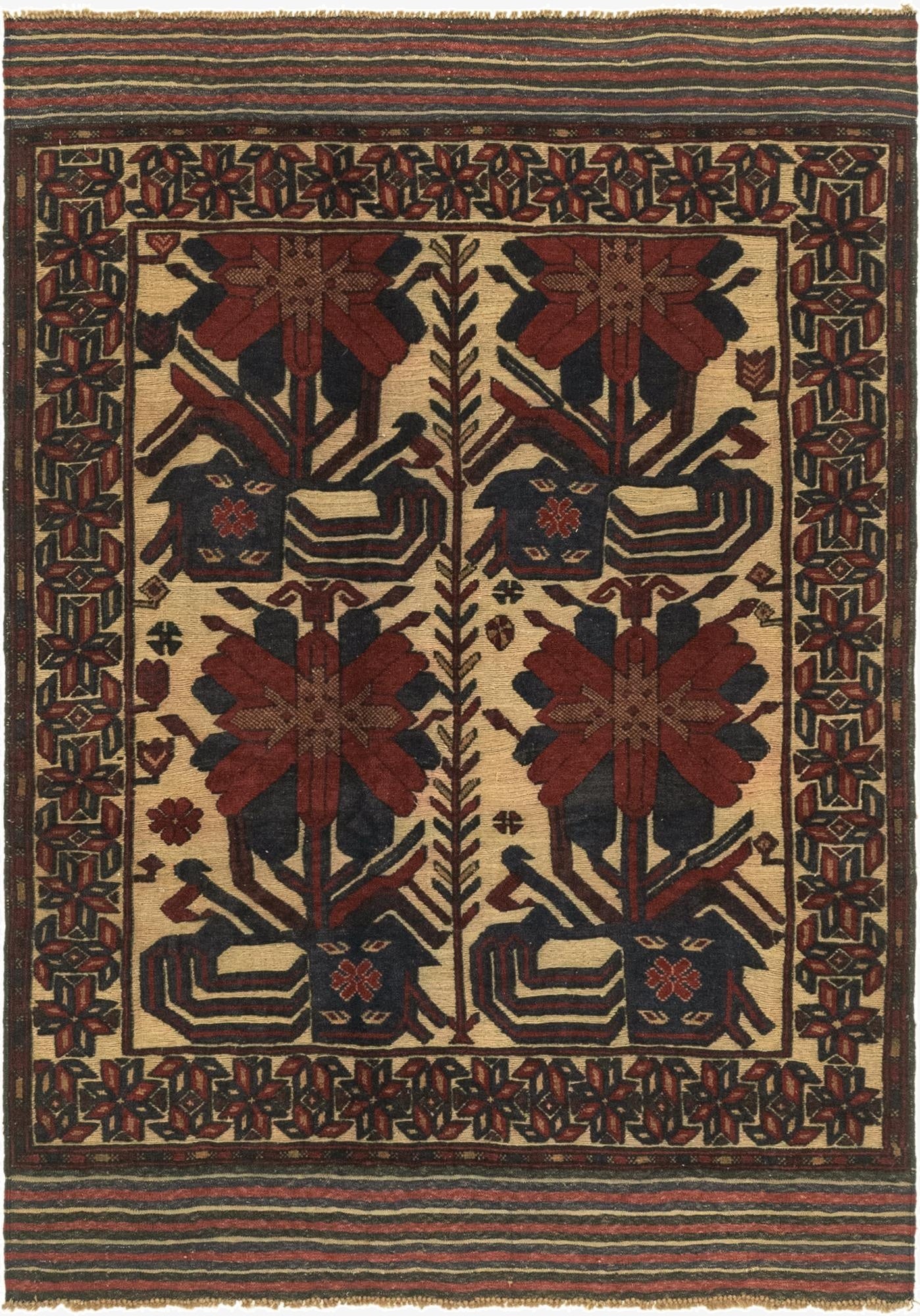  4' 4 x 6' 4  Hand Knotted Sumak Wool Rug