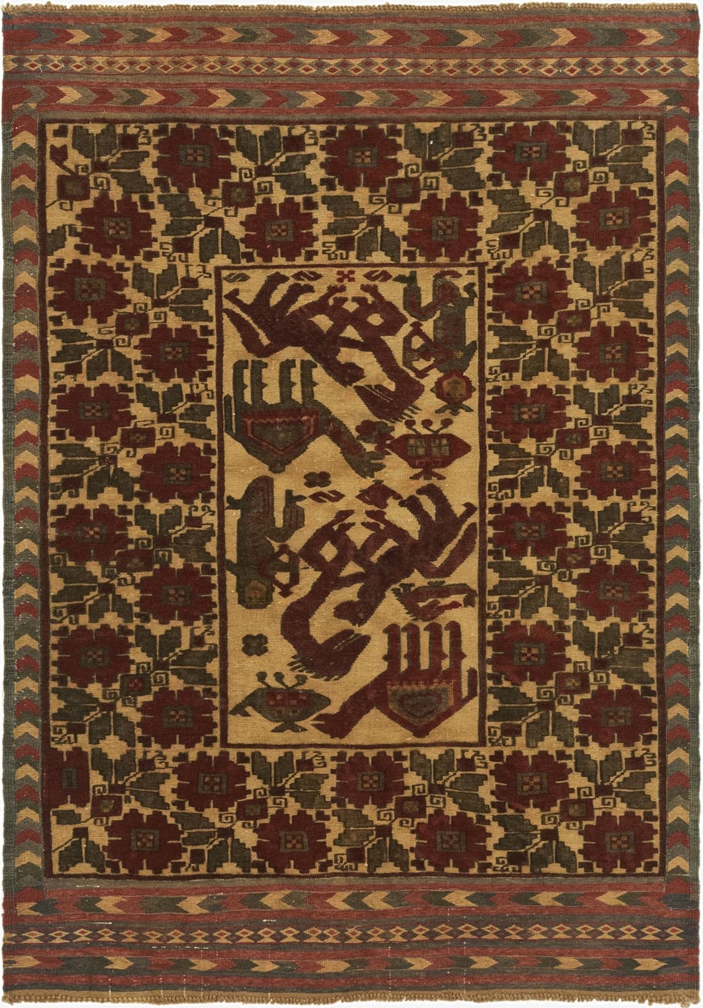  4' x 6' 1  Hand Knotted Sumak Wool Rug