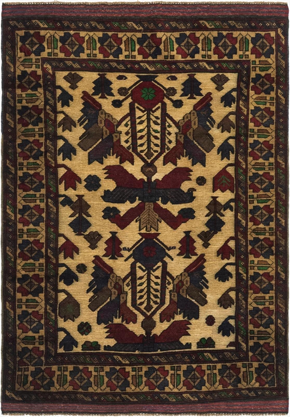  3' 2 x 4' 9  Hand Knotted Sumak Wool Rug