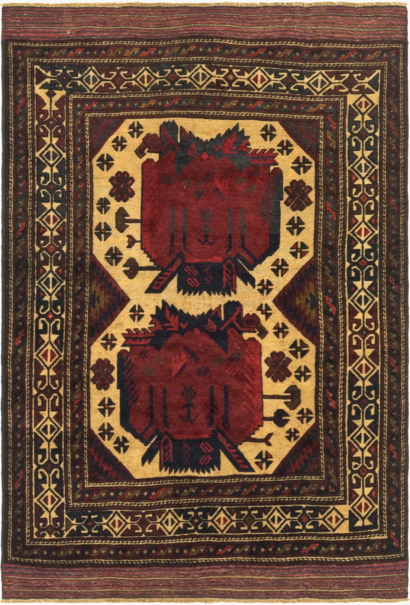  4' 3 x 6' 4  Hand Knotted Sumak Wool Rug