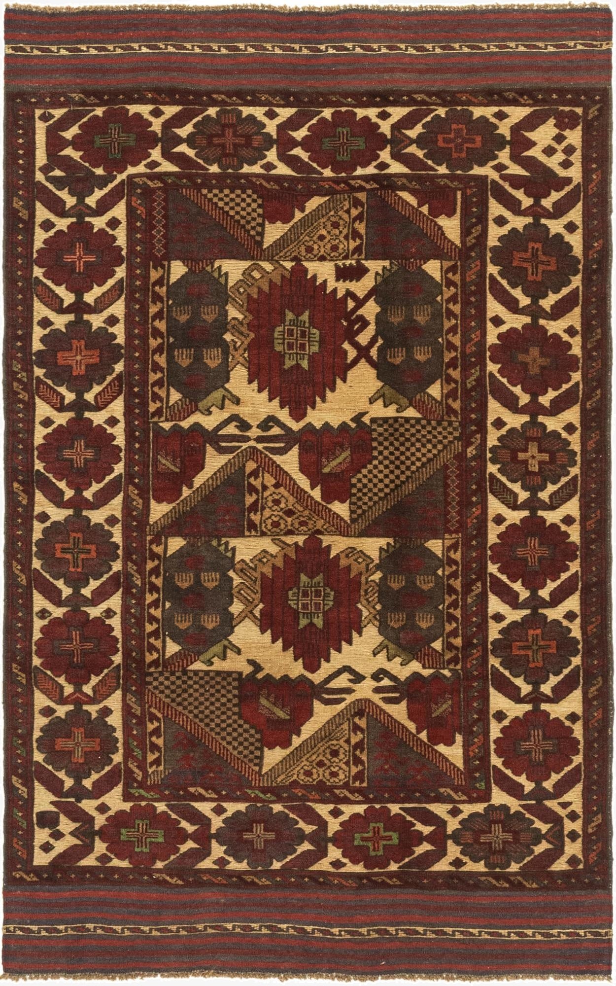  3' 7 x 6' 1  Hand Knotted Sumak Wool Rug