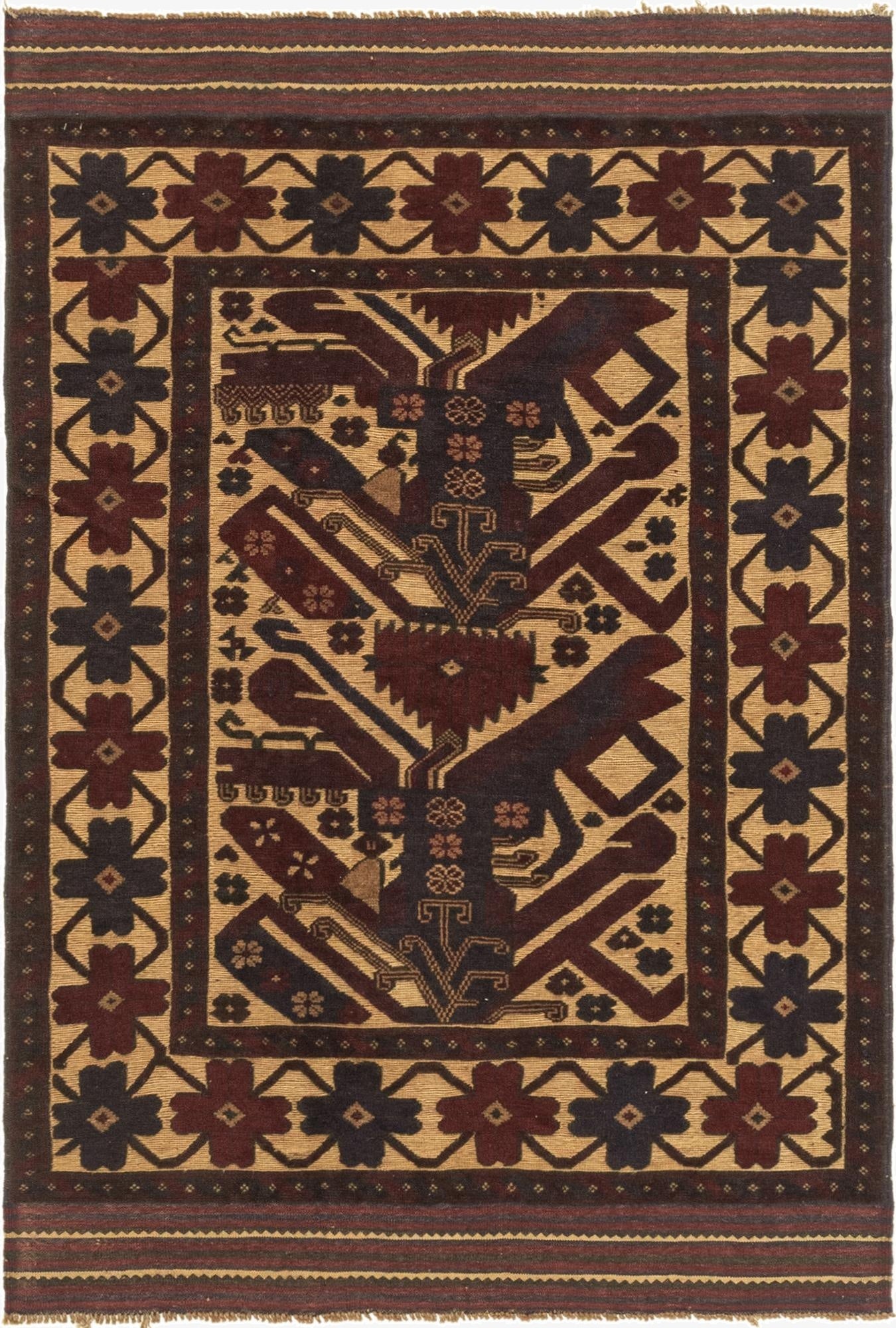  4' 2 x 6' 3  Hand Knotted Sumak Wool Rug