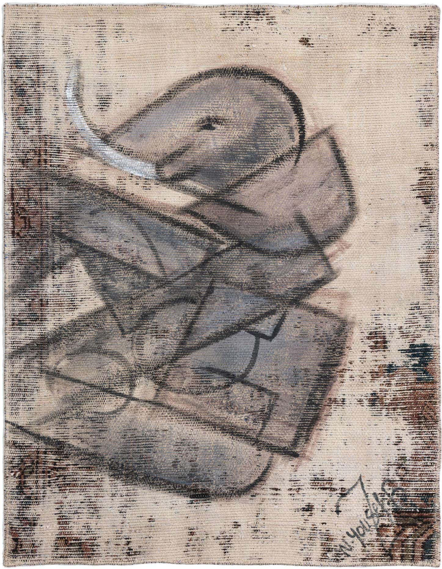 Primary image  3' 2 x 4' 3  Hand Knotted Ultra Vintage Persian Wool Rug