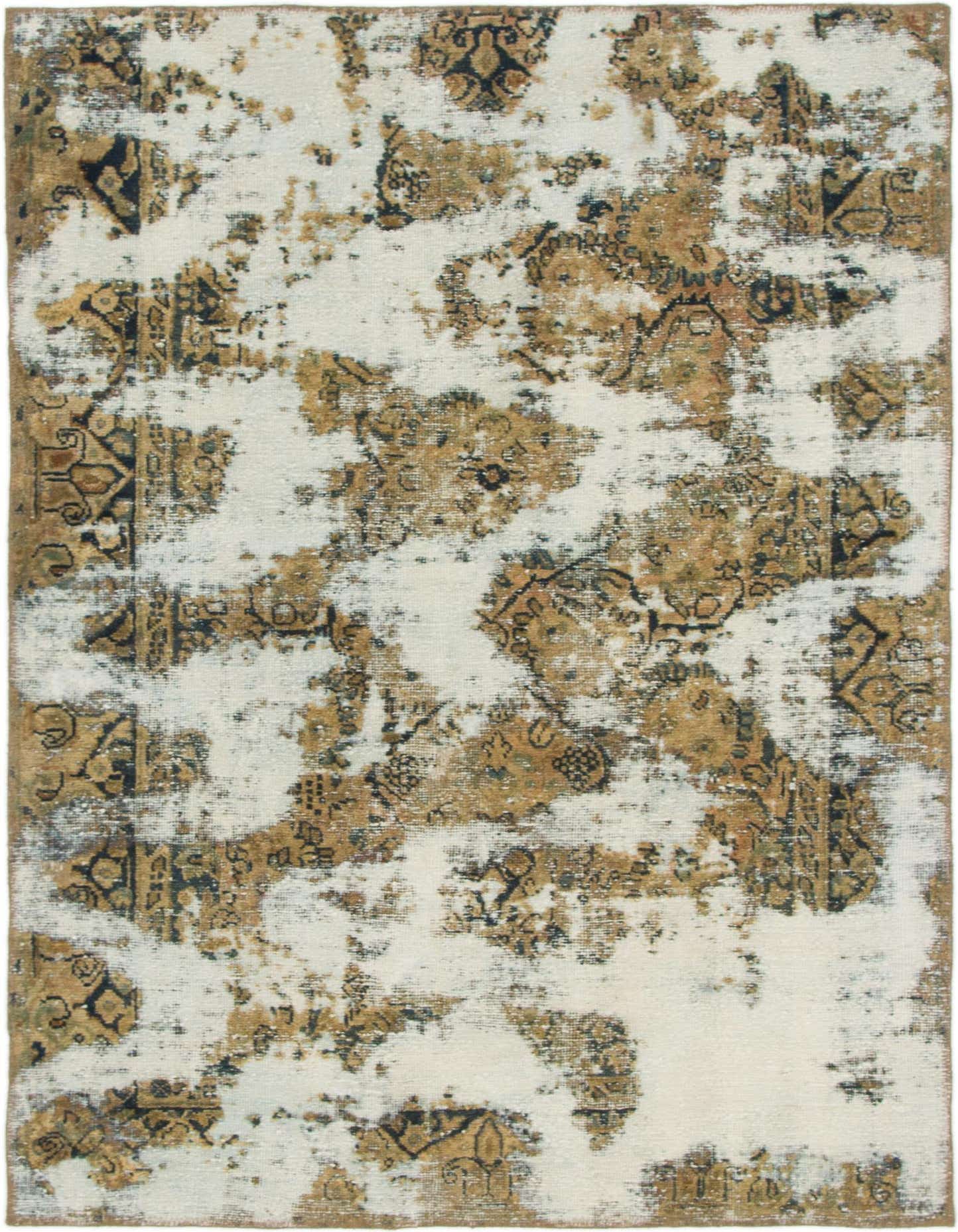 A 4x6 rectangular Ultra Vintage wool rug featuring a distressed Persian pattern in brown, tan, and cream tones.