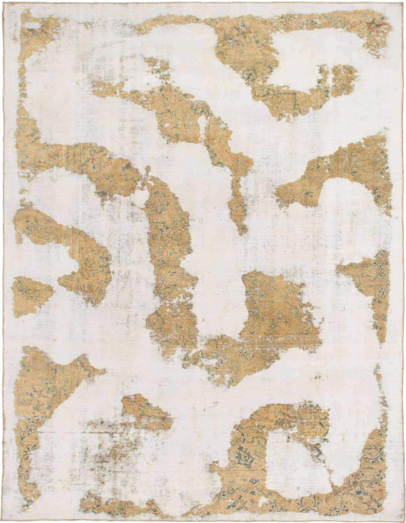 A rectangular 8x12 Ultra Vintage wool rug featuring an abstract distressed pattern in browns, tans, and ivories.