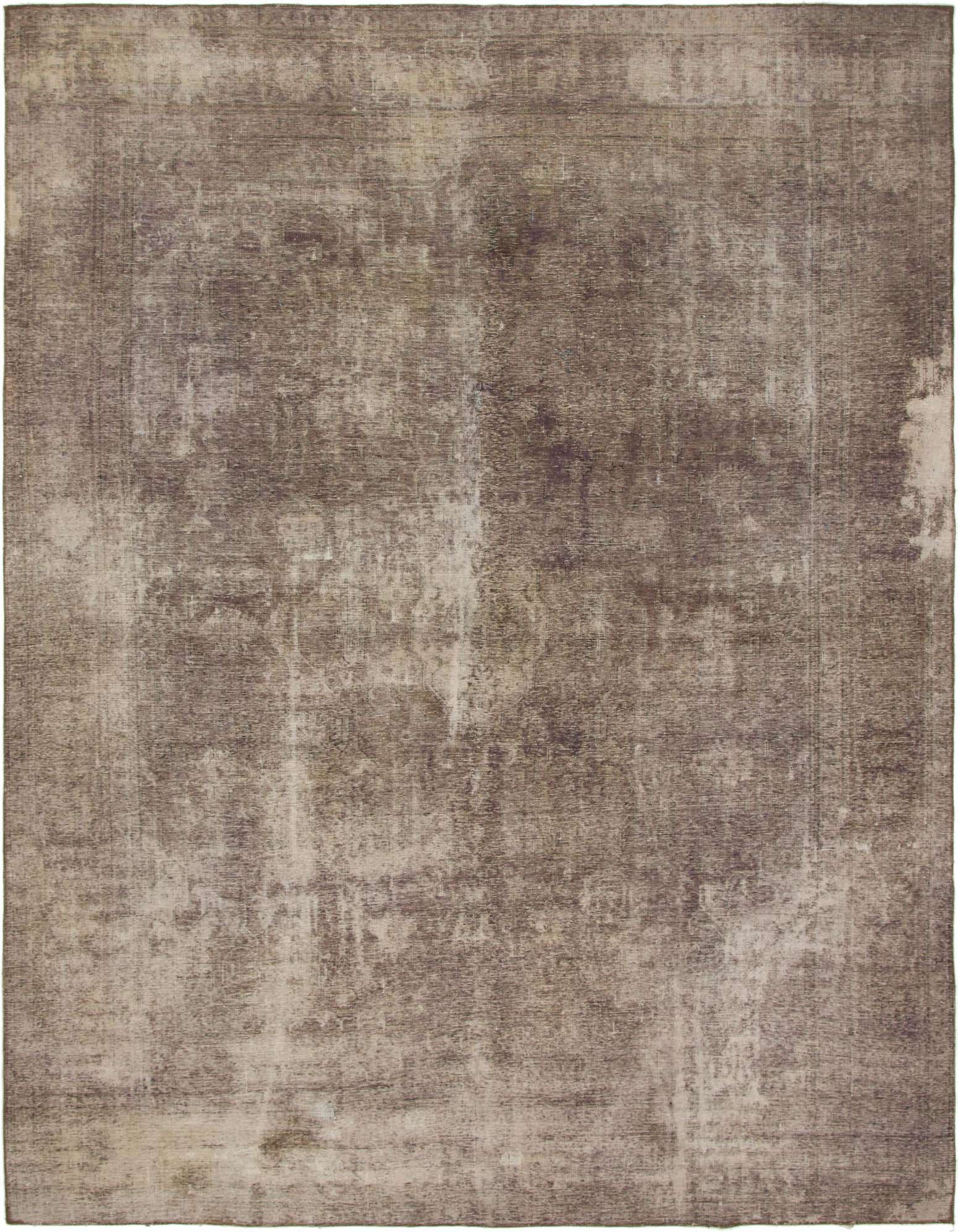 A 10x12 rectangular Ultra Vintage wool rug with a distressed Persian pattern in shades of brown, tan, and cream.