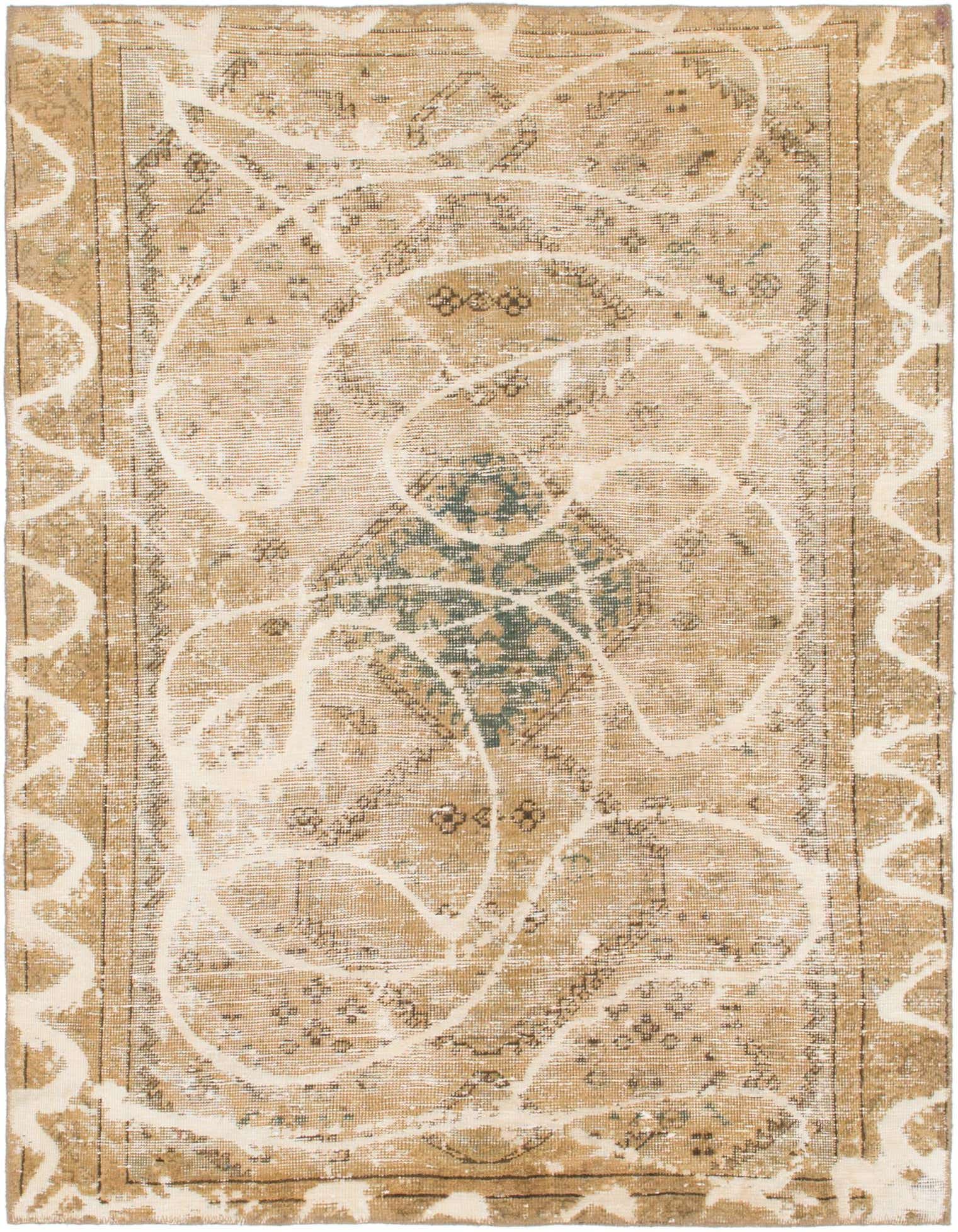 A 4x6 rectangular Ultra Vintage wool rug featuring a distressed Persian medallion pattern in browns, tans, and ivories.