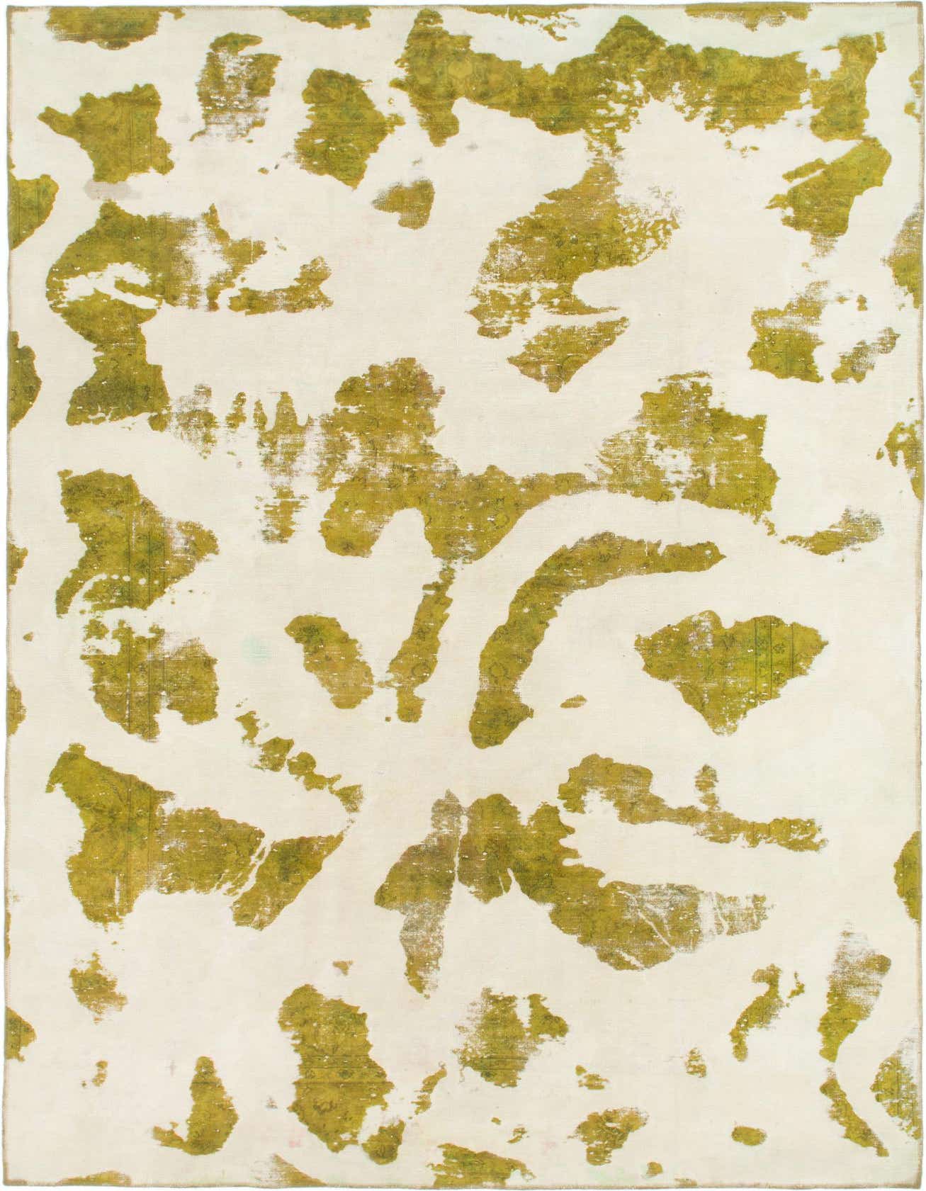 A rectangular 8x12 Ultra Vintage wool rug featuring an abstract pattern of distressed brown and tan shapes on an ivory background.