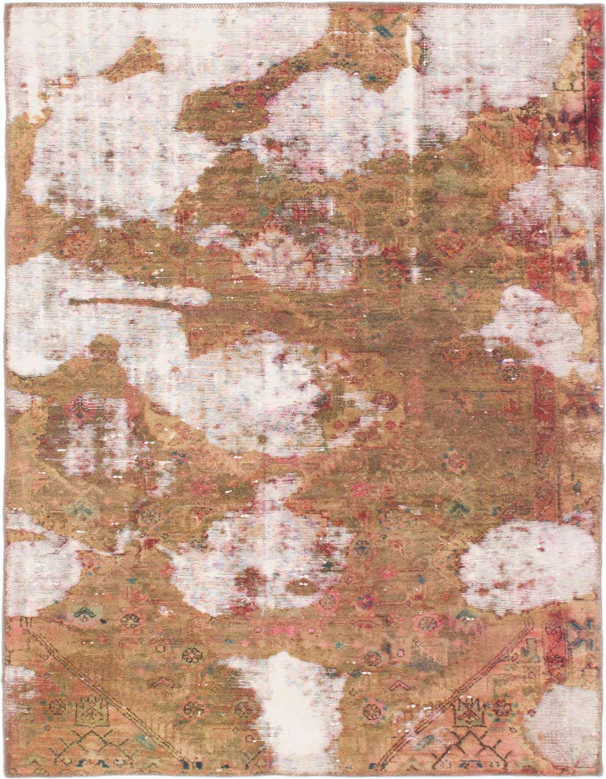 A 4x6 rectangular brown and ivory wool rug with a distressed Persian-inspired pattern, suitable for a living room.