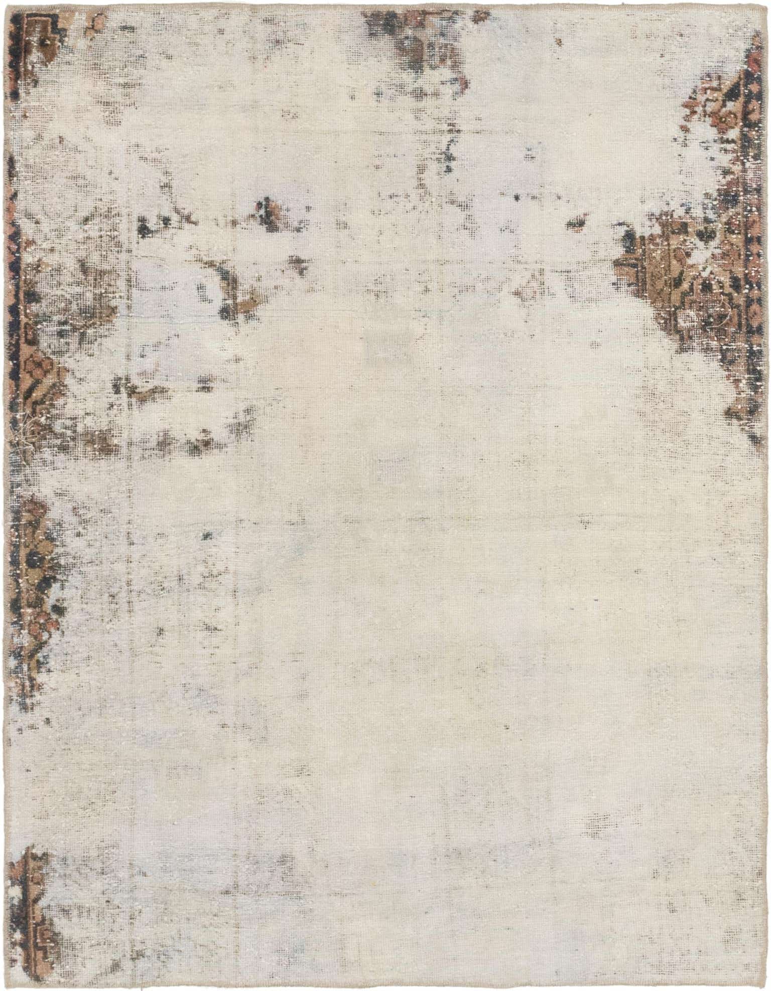 A 4x6 rectangular Ultra Vintage wool rug featuring a distressed Persian pattern in browns, tans, and ivories.