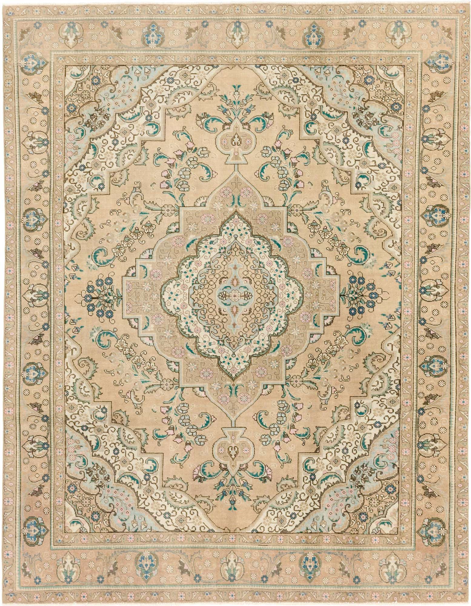 A 10x12 rectangular Ultra Vintage Persian rug in warm brown and ivory with a detailed botanical medallion pattern.