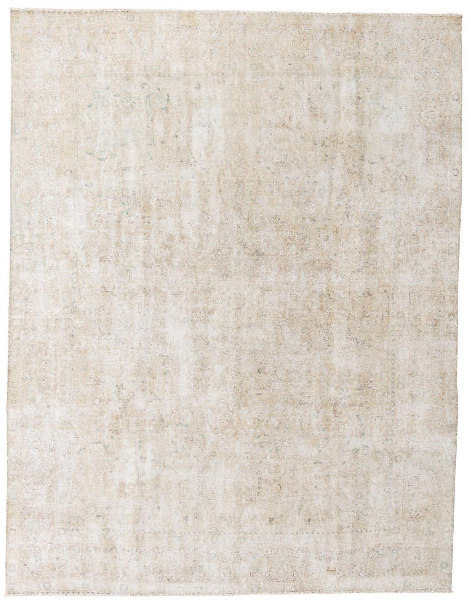 A 9x12 rectangular Ultra Vintage wool rug with a faded Persian medallion pattern in browns, tans, and ivories.