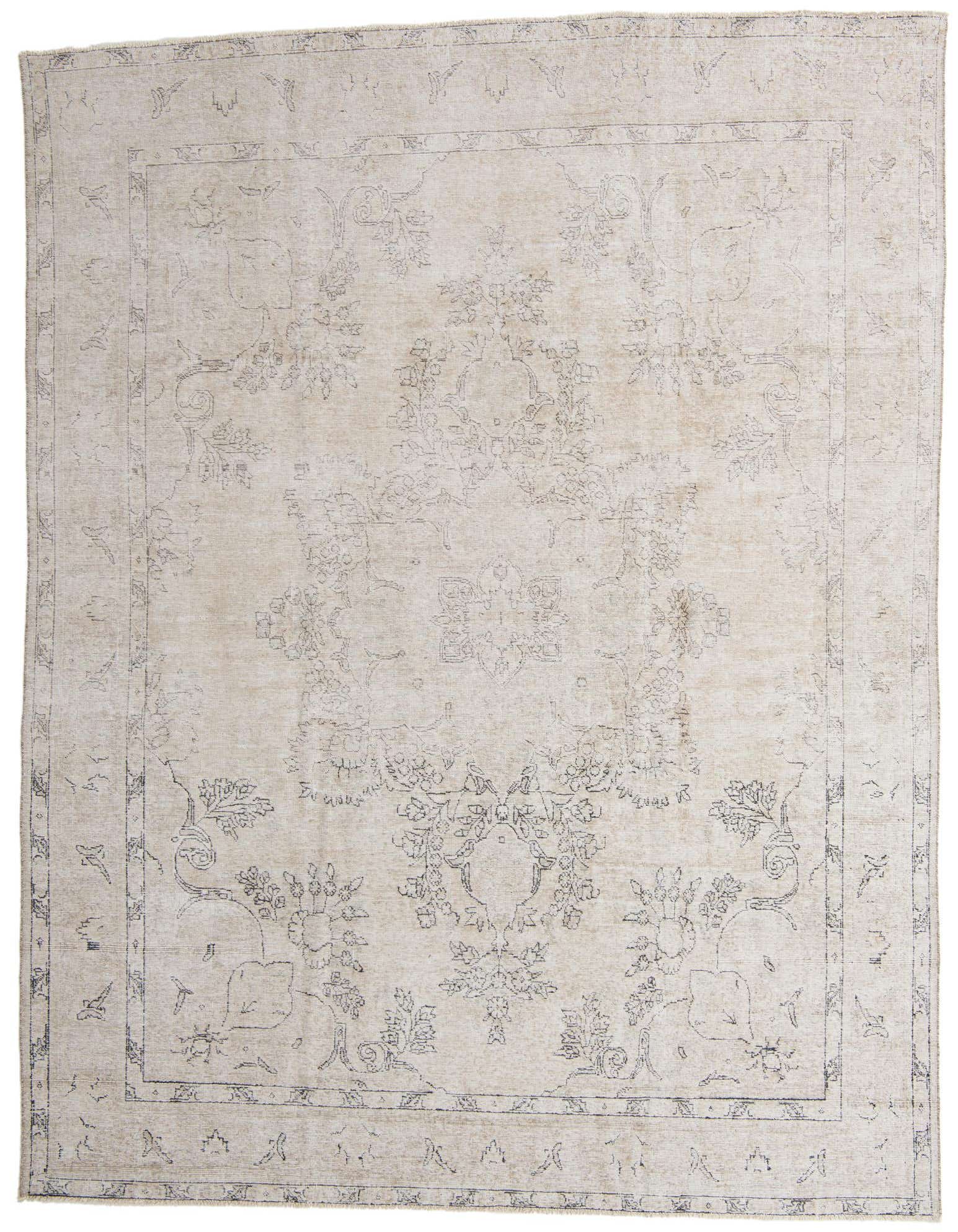 A large 10x13 rectangular Ultra Vintage wool rug in shades of brown and cream with a faded Persian medallion pattern.