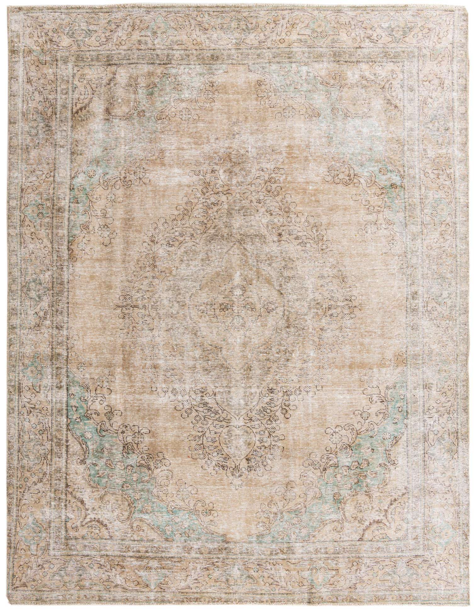 A 9x12 rectangular Ultra Vintage rug featuring a faded Persian floral pattern in browns, tans, and creams with subtle teal accents.