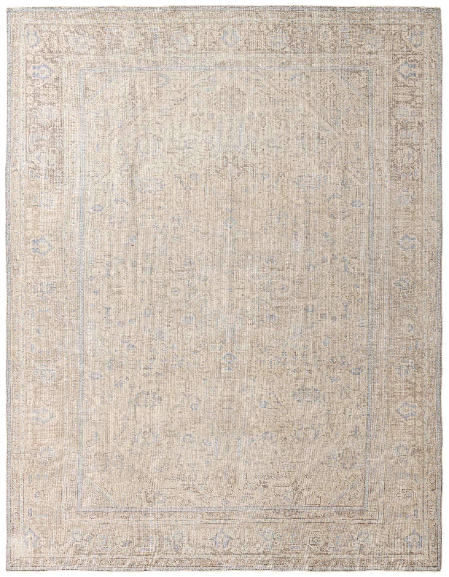 A 9x12 rectangular Ultra Vintage Persian rug in brown and ivory with a faded medallion pattern, perfect for a living room.