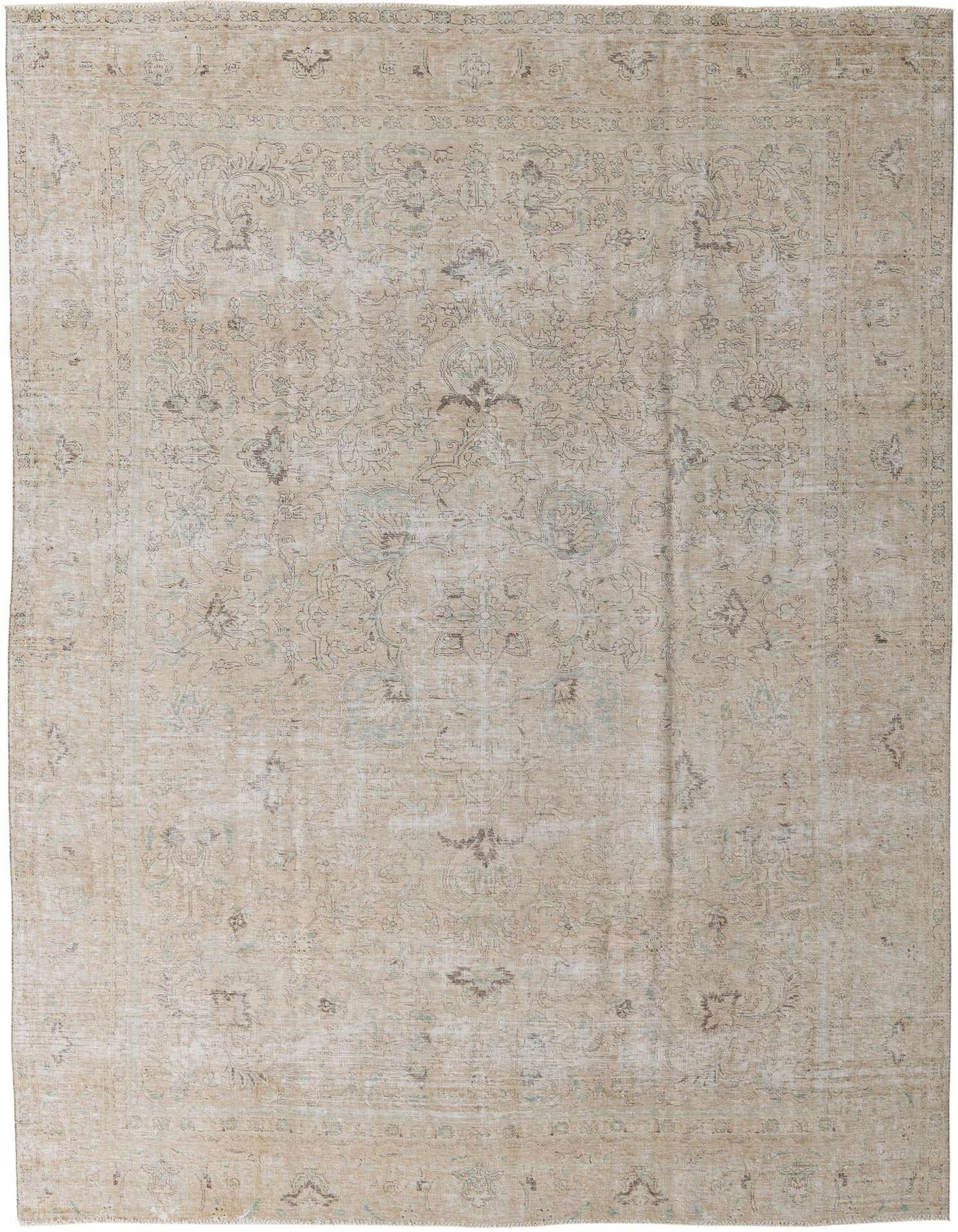 A large 9x12 rectangular Ultra Vintage wool rug in shades of brown and ivory with a faded Persian medallion pattern.