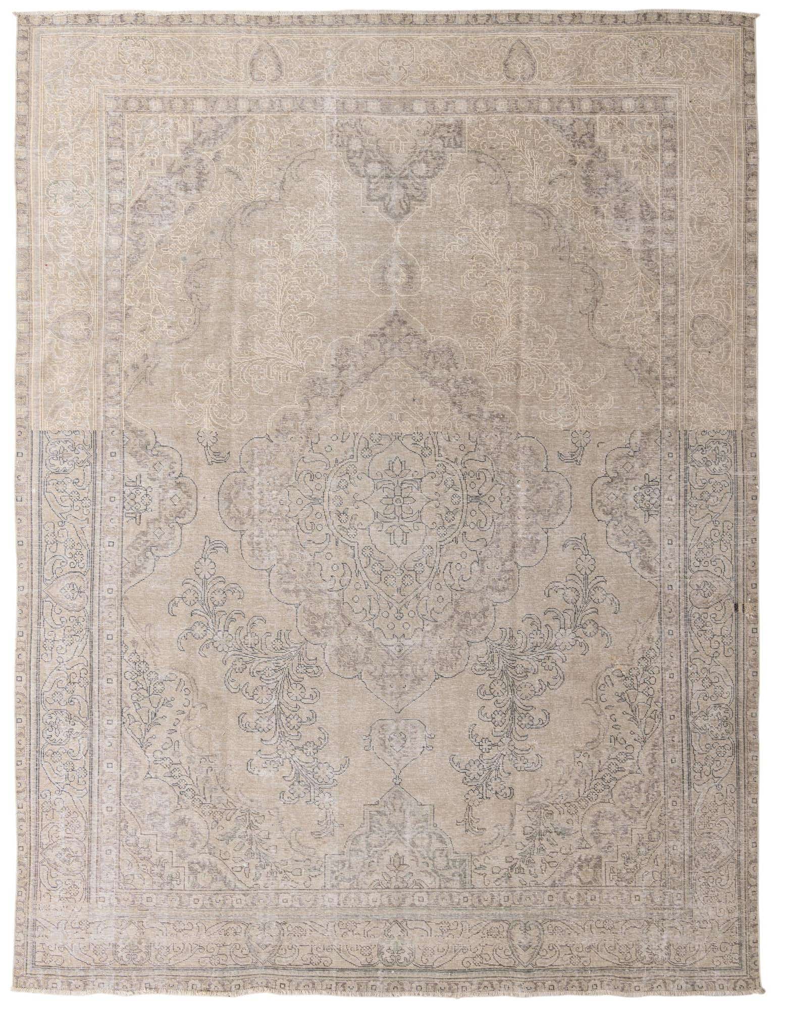 A 10x13 rectangular Ultra Vintage Persian rug in brown and ivory with a faded medallion pattern.