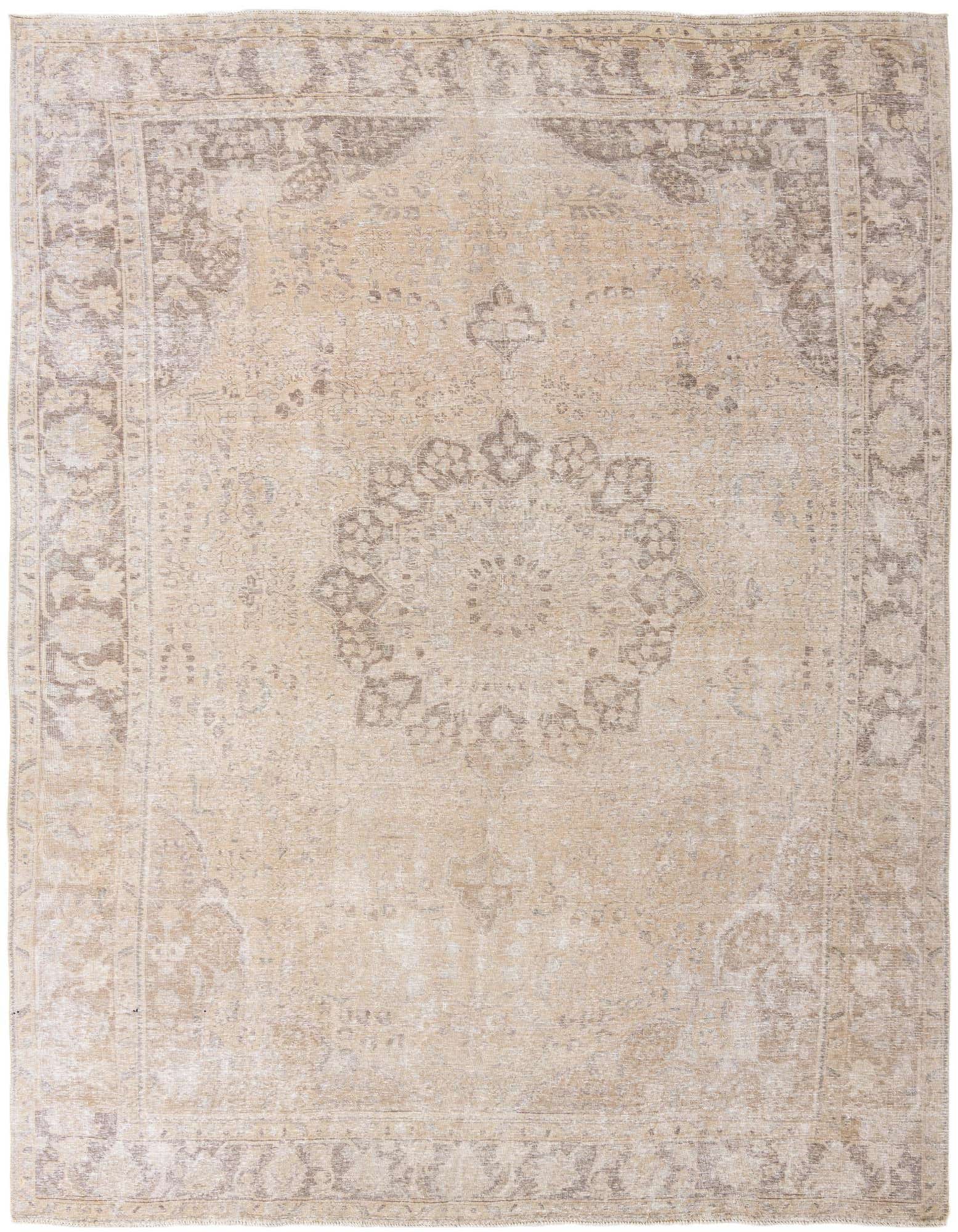 A 9x12 rectangular Ultra Vintage wool rug in shades of brown and cream, featuring a distressed Persian medallion pattern.