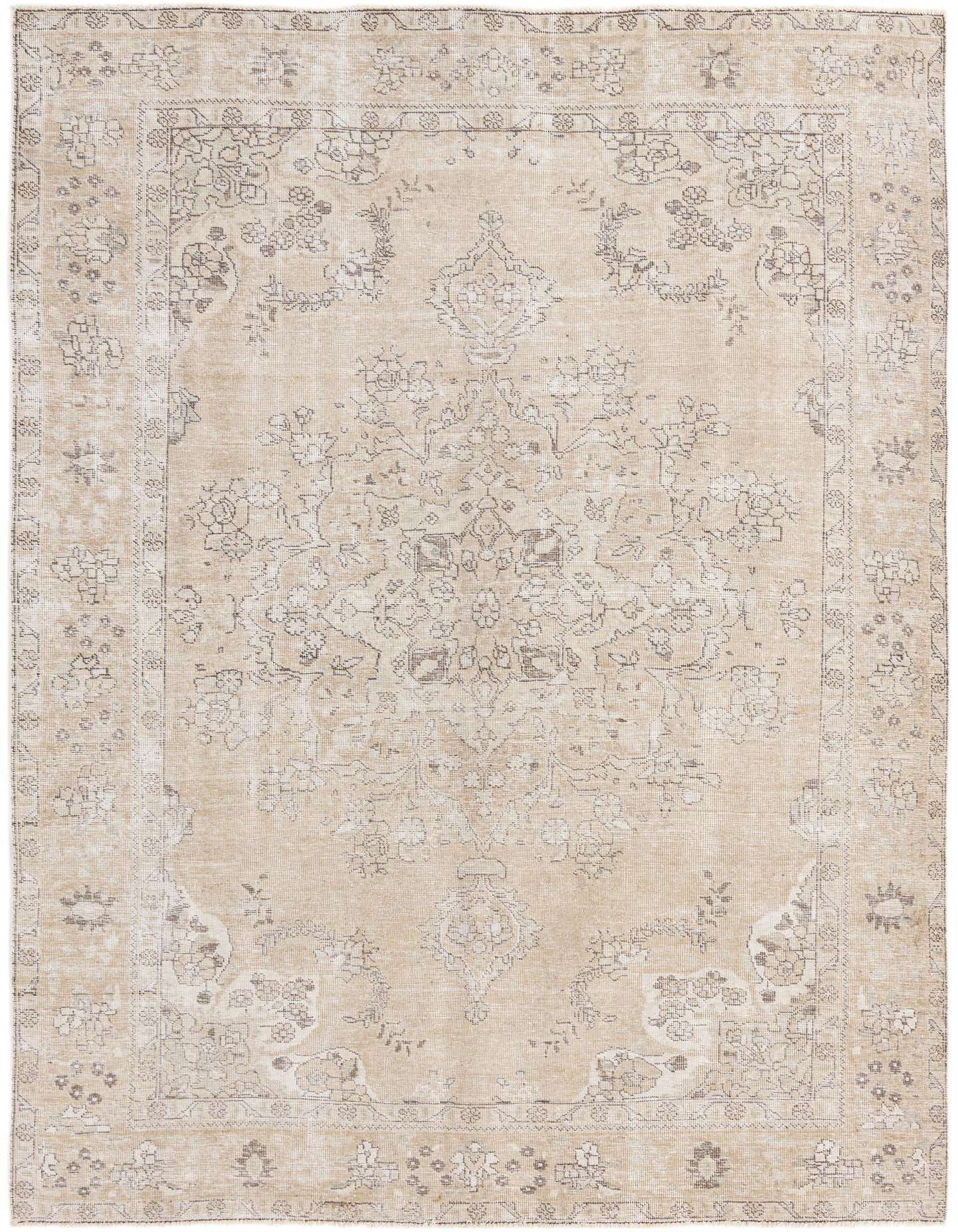 A 6x9 rectangular Ultra Vintage wool rug in shades of brown and ivory, featuring a distressed Persian-inspired pattern.