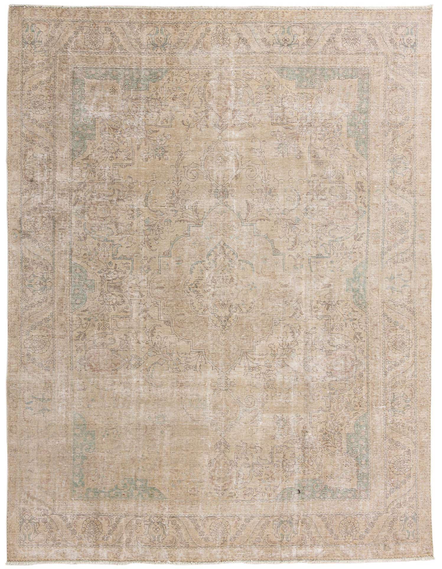 A large 9x12 rectangular Ultra Vintage wool rug with a distressed Persian pattern in shades of brown, tan, and cream.