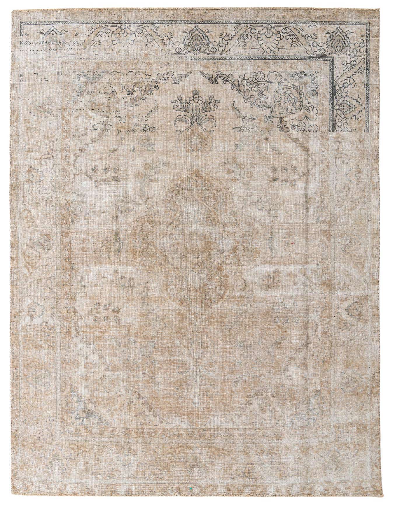 An 8x11 rectangular Ultra Vintage wool rug in shades of brown, tan, and cream, featuring a faded Persian medallion pattern.