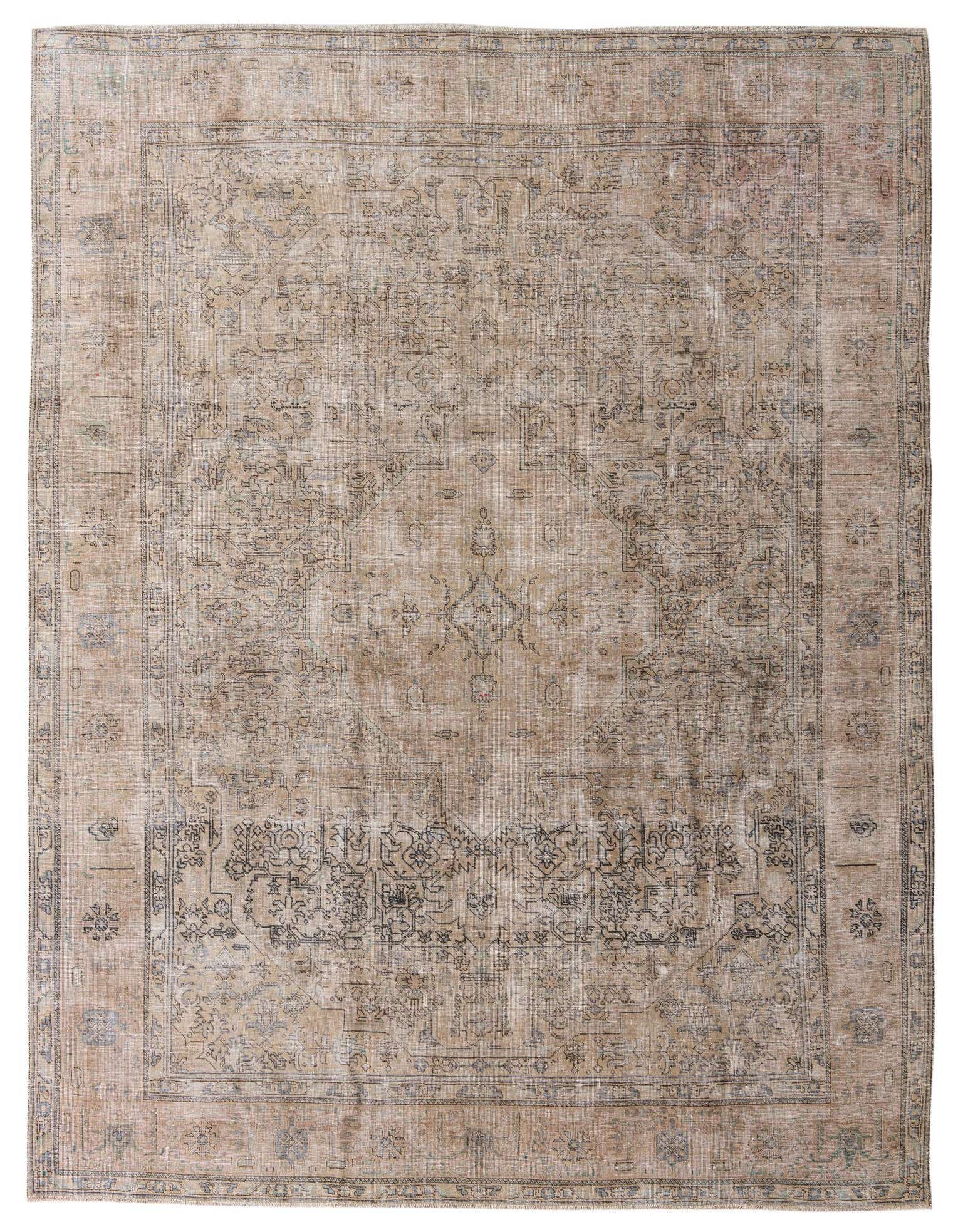 A 10x13 rectangular Ultra Vintage wool rug in browns and tans with an intricate Persian medallion pattern.
