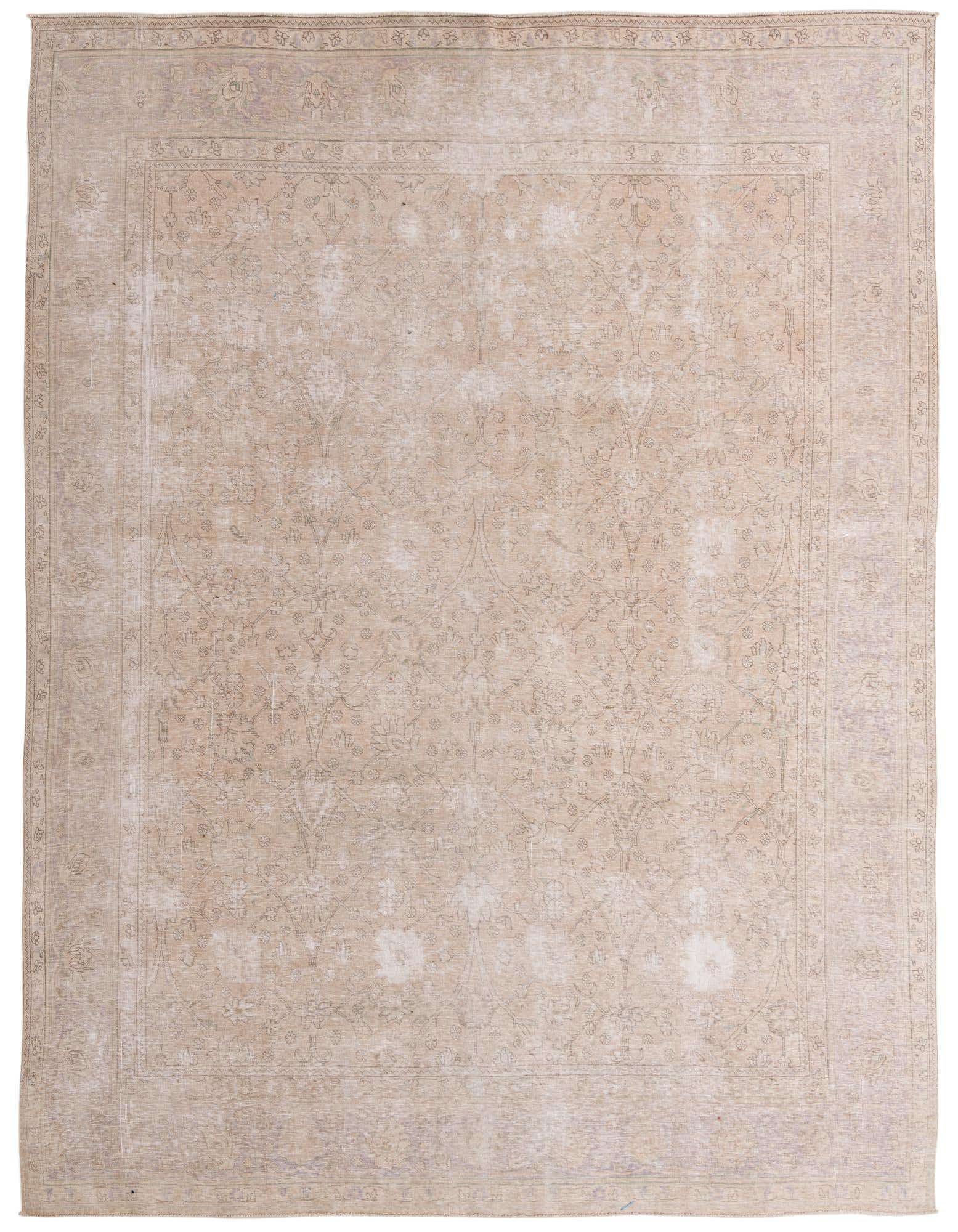A large 9x12 rectangular Ultra Vintage wool rug in shades of brown, tan, and cream, featuring a faded Persian-style pattern and border.