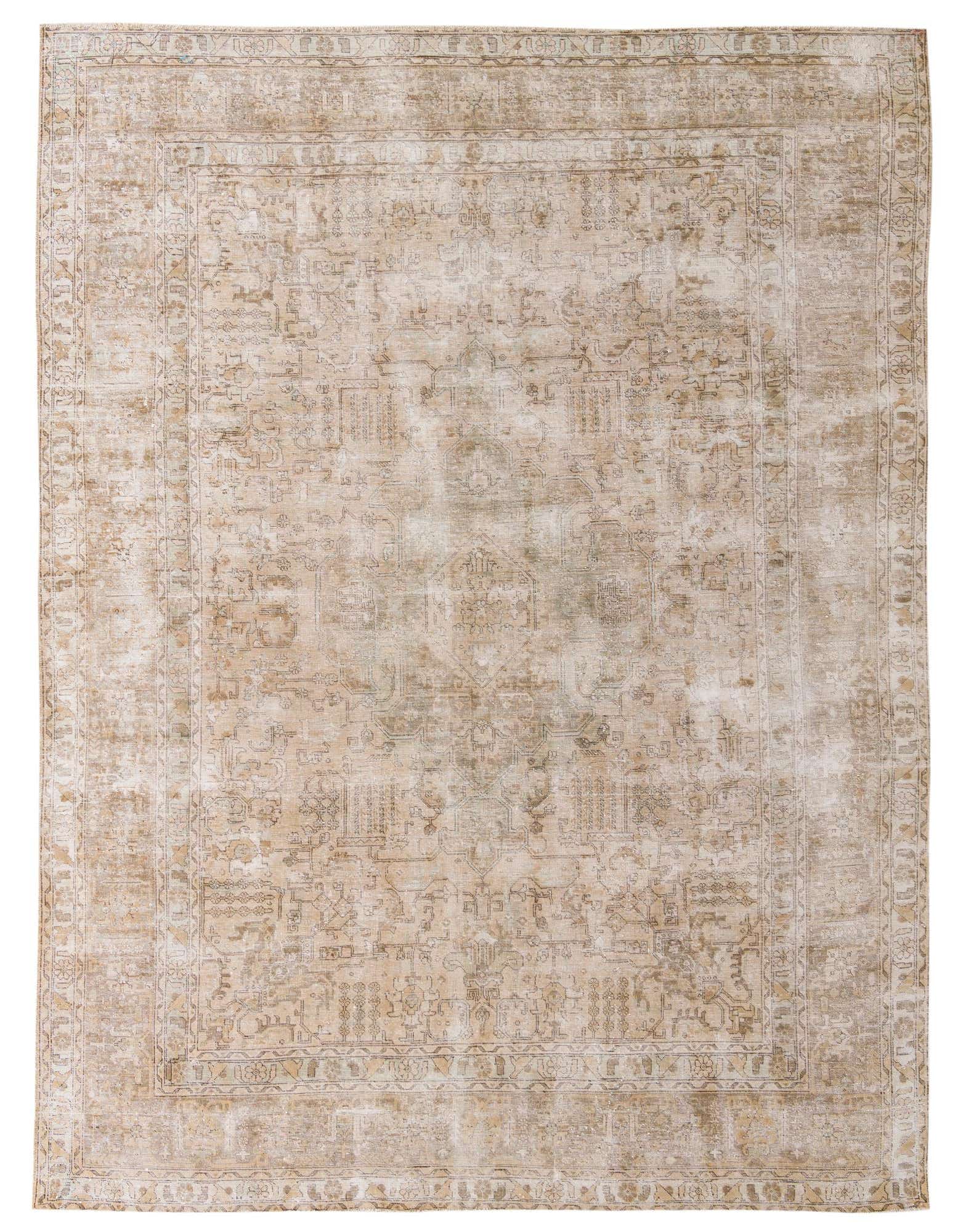 A 10x13 rectangular Ultra Vintage rug featuring a distressed Persian medallion pattern in browns, tans, and ivories.