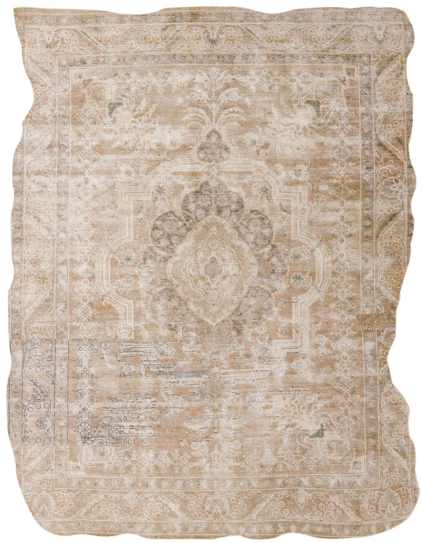 An 8x11 rectangular Ultra Vintage rug featuring a distressed Persian medallion pattern in browns, tans, and ivories.