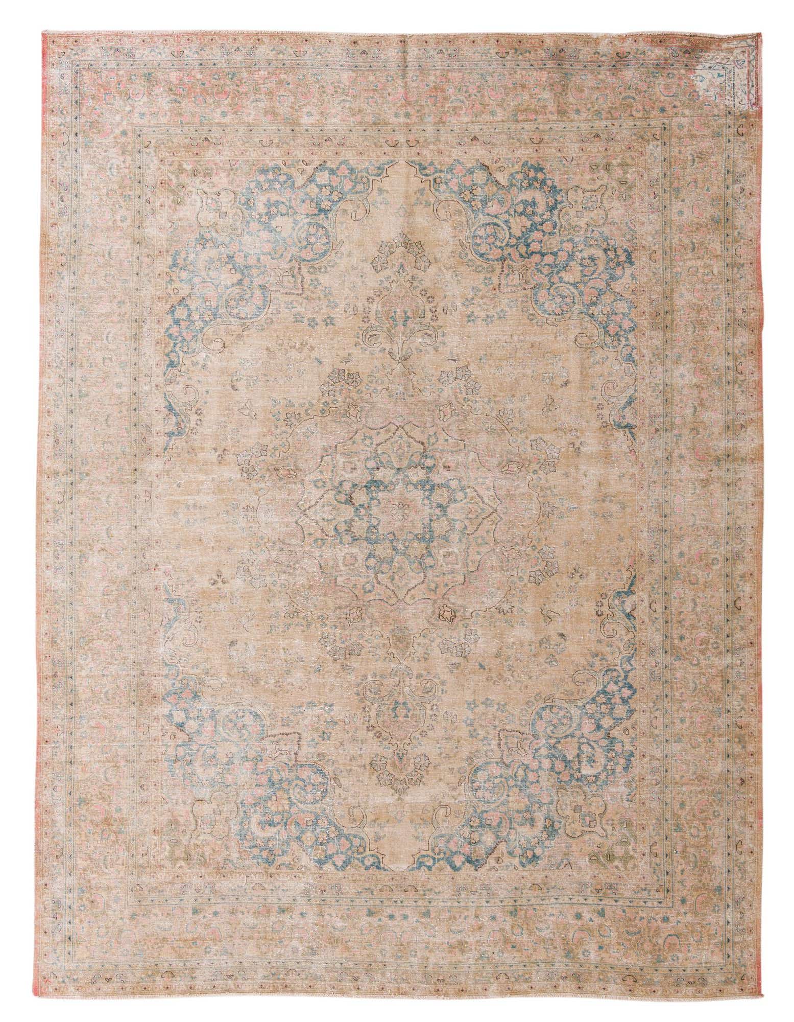 A 10x12 rectangular Ultra Vintage rug featuring a faded Persian medallion pattern in brown, tan, and muted teal tones.