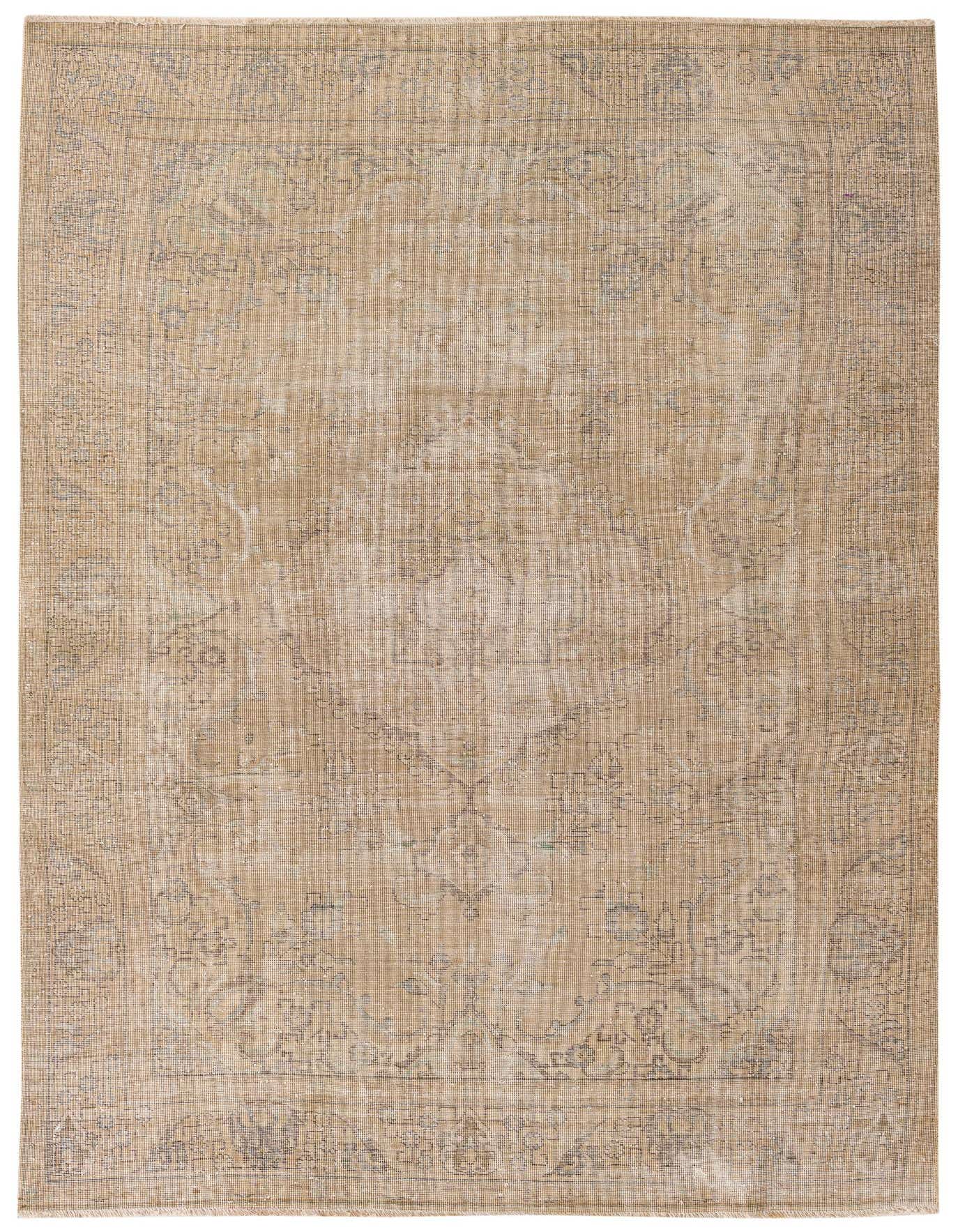 A 6x9 rectangular Ultra Vintage rug in browns and tans with an ivory medallion and Persian pattern.