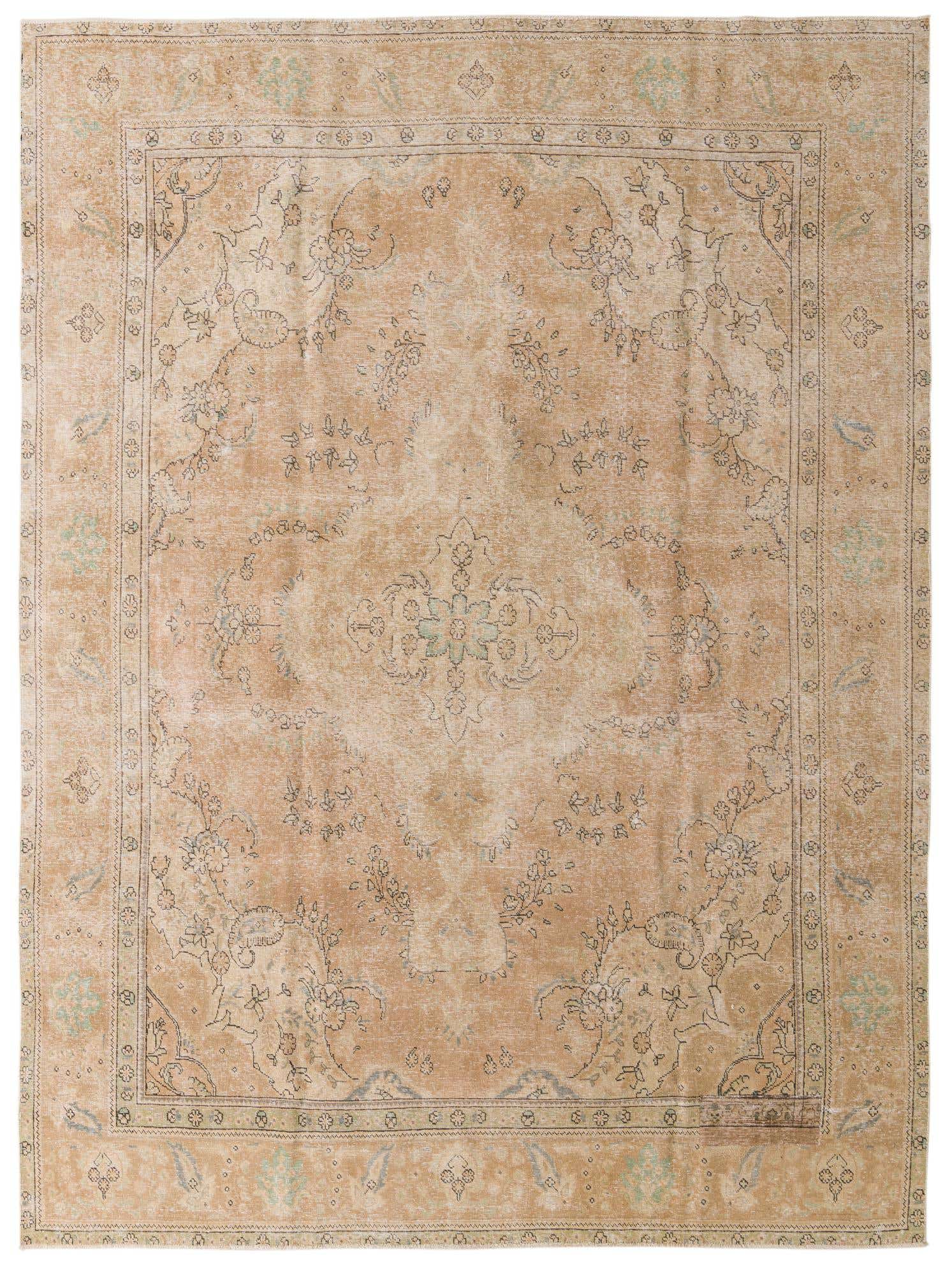 A 9x12 rectangular Ultra Vintage rug featuring a faded brown and tan Persian medallion pattern with subtle cream and light blue accents.
