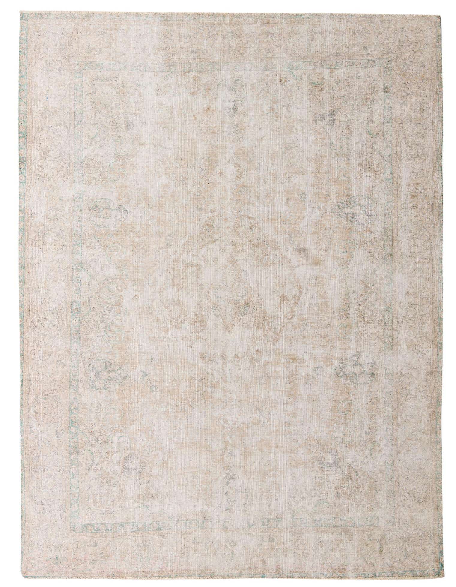 A 10x13 rectangular Ultra Vintage wool rug with a faded Persian pattern in browns, tans, and creams.