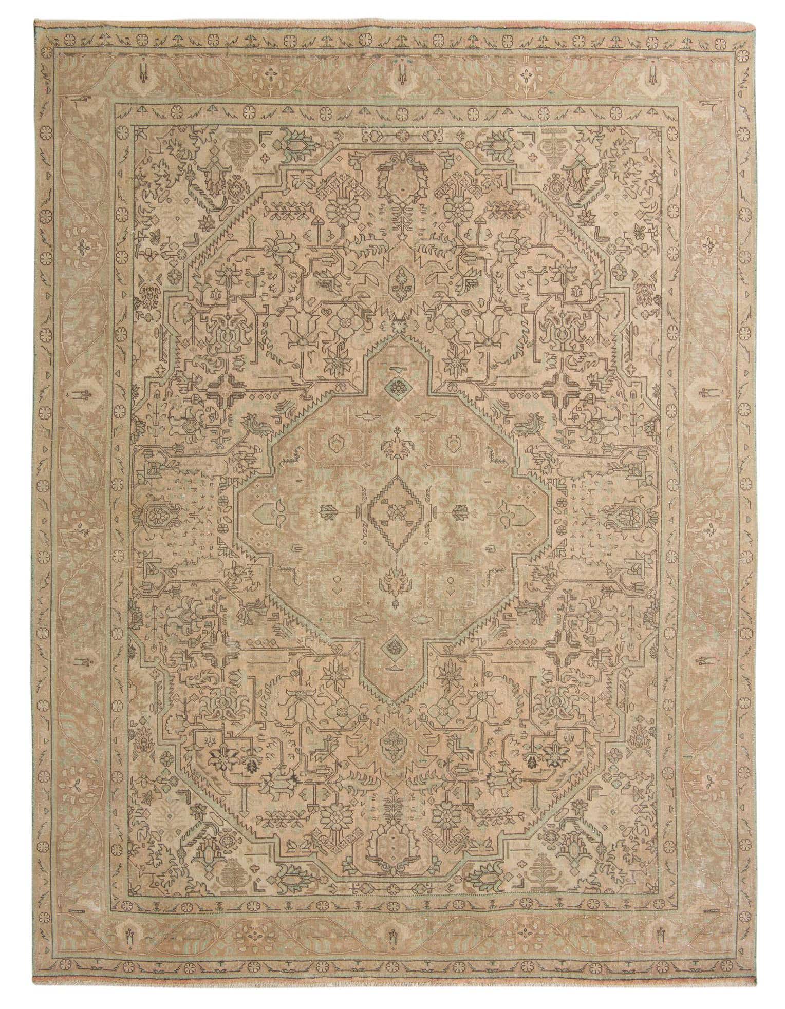 A 9x12 rectangular Ultra Vintage Persian rug in brown and ivory with a detailed medallion pattern.