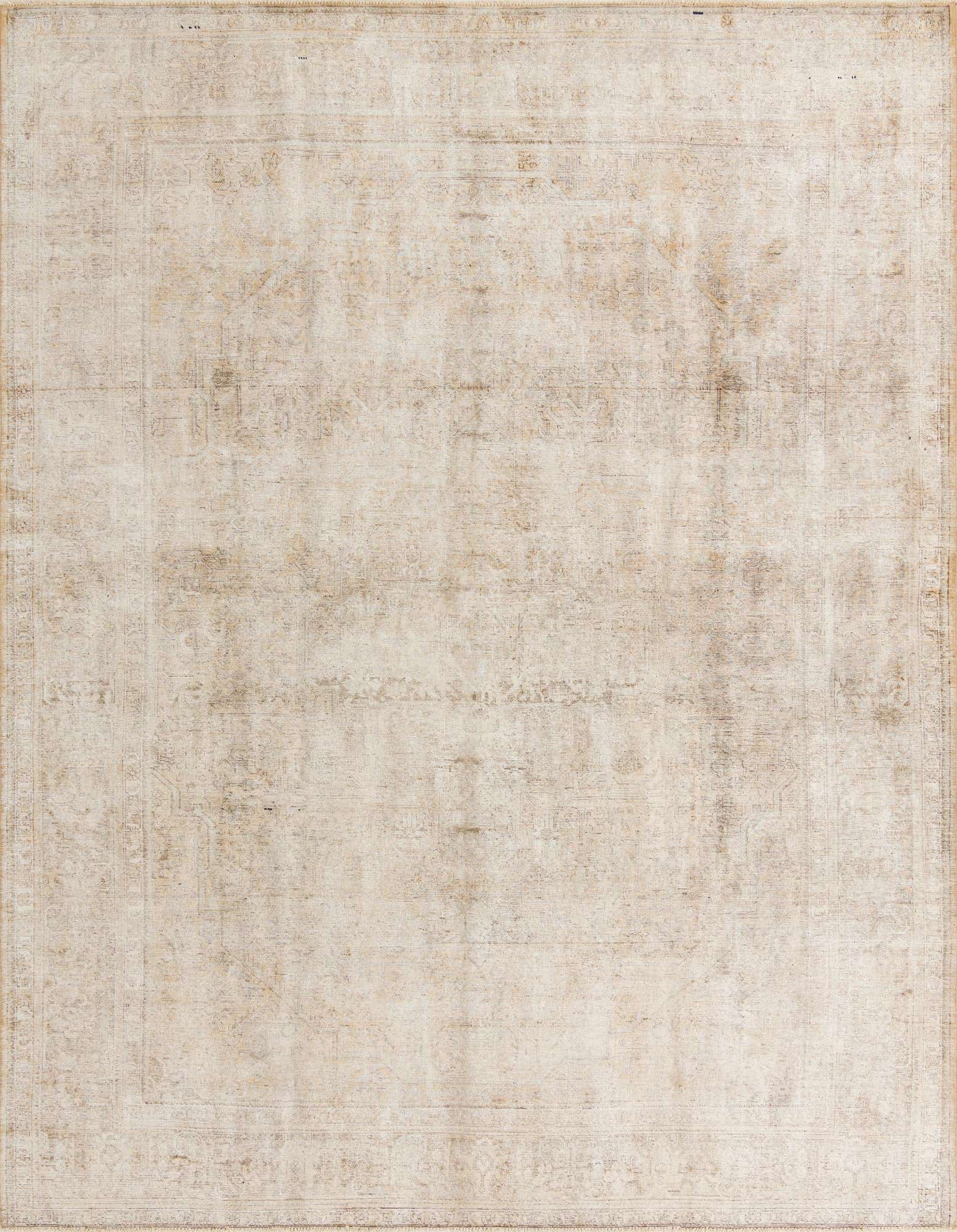 A large 10x13 rectangular Ultra Vintage wool rug in shades of brown, tan, and cream, featuring a faded Persian medallion pattern.