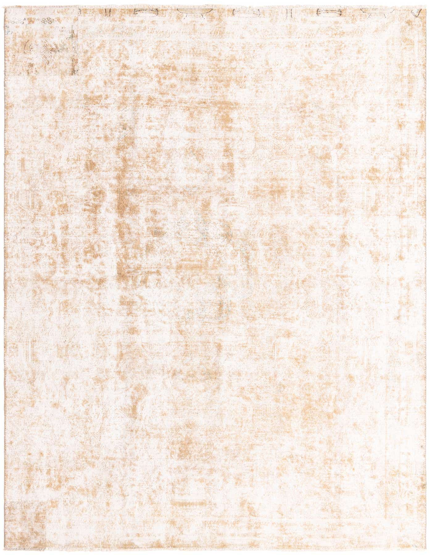 An 8x11 rectangular Ultra Vintage wool rug featuring a faded Persian medallion pattern in browns, tans, and ivories.