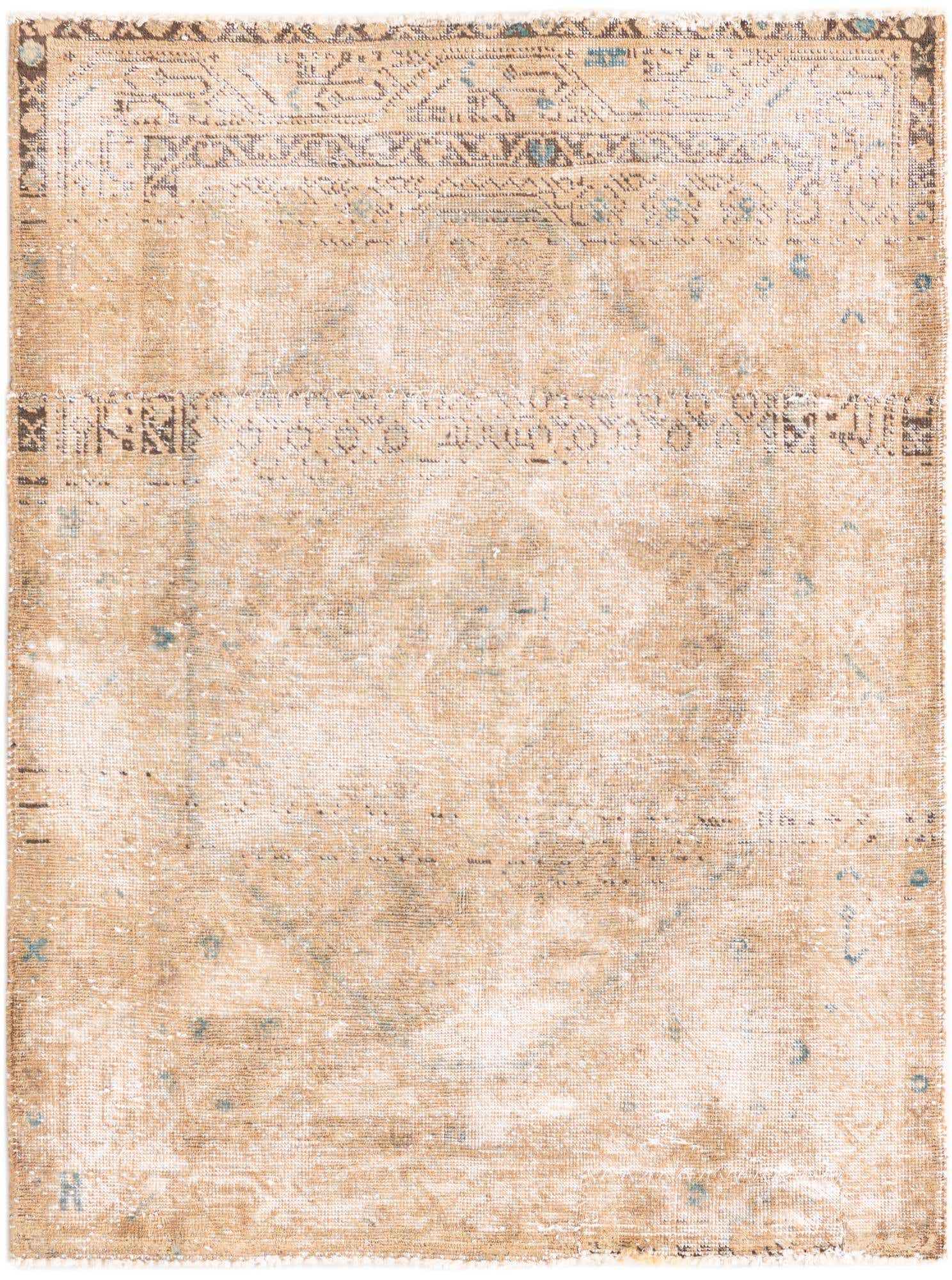 A 3x5 rectangular Ultra Vintage wool rug with faded brown, tan, and cream tones, featuring a subtle Persian pattern.