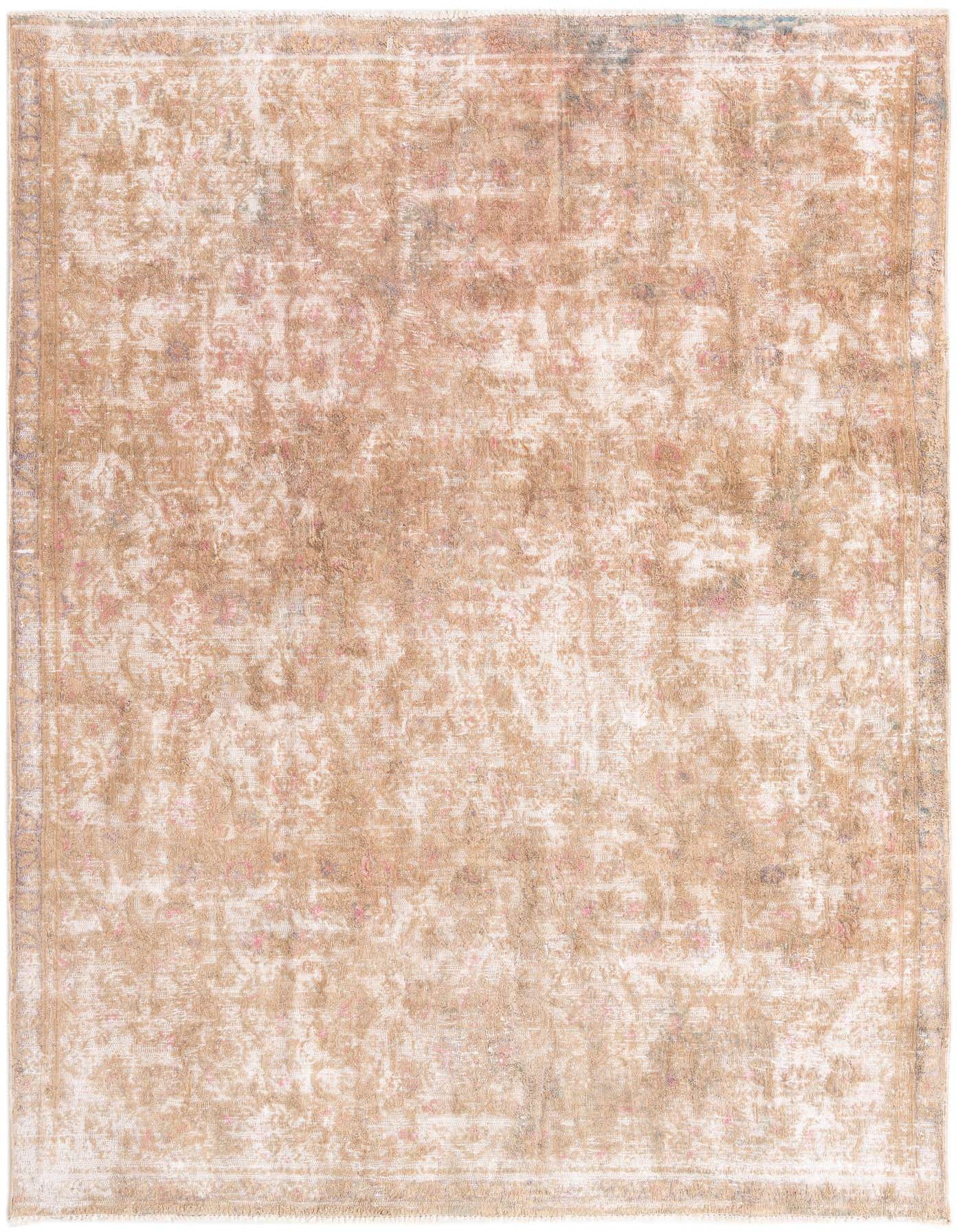 A 7x10 rectangular Ultra Vintage rug in shades of brown, tan, and cream with a faded Persian medallion pattern.