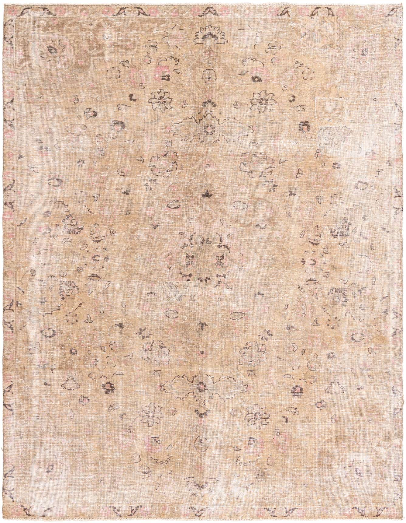 A 7x10 rectangular Ultra Vintage rug in brown and ivory, featuring a faded Persian medallion pattern.